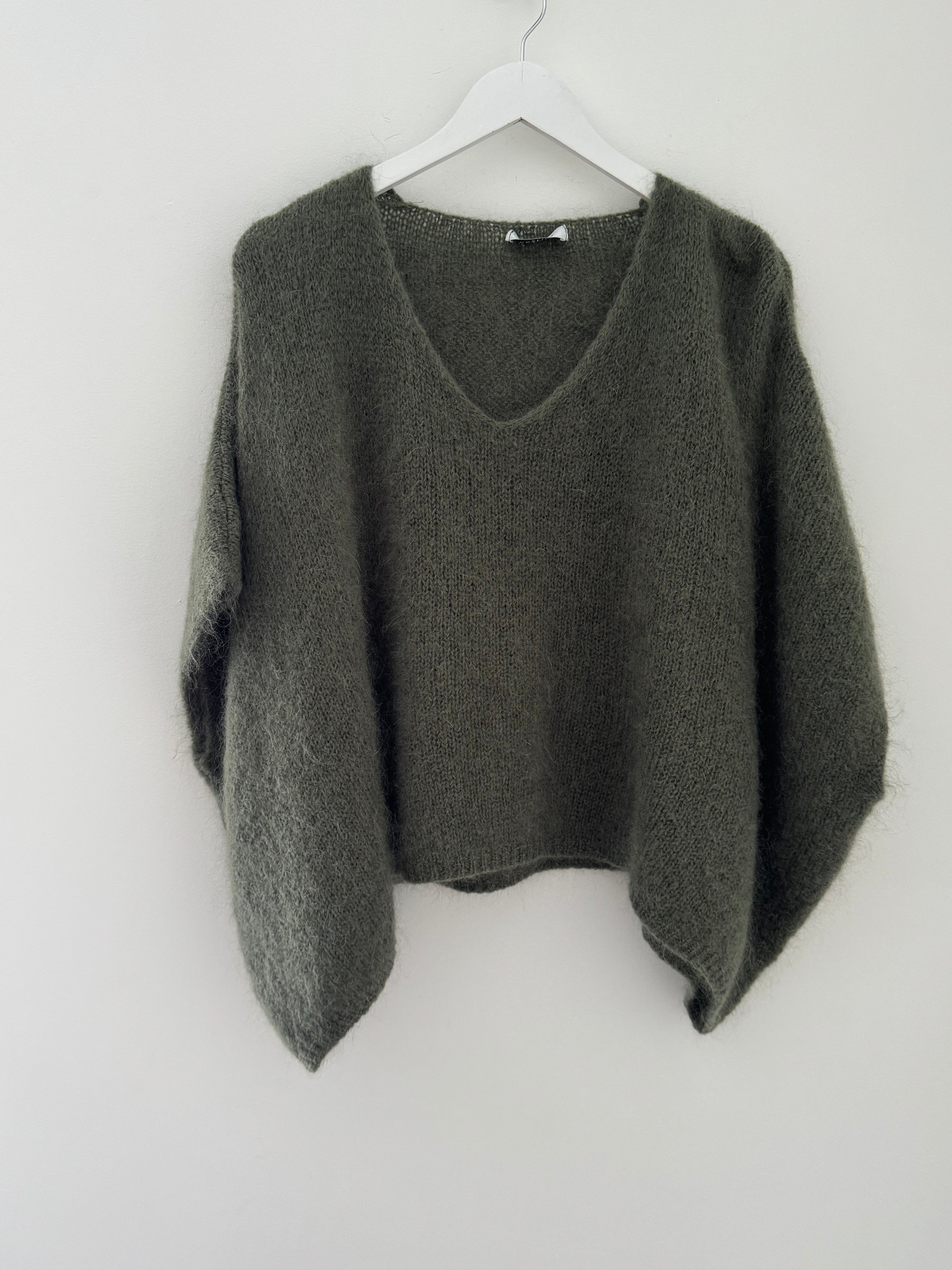 Oversized Mohair V Neck Tank in Khaki