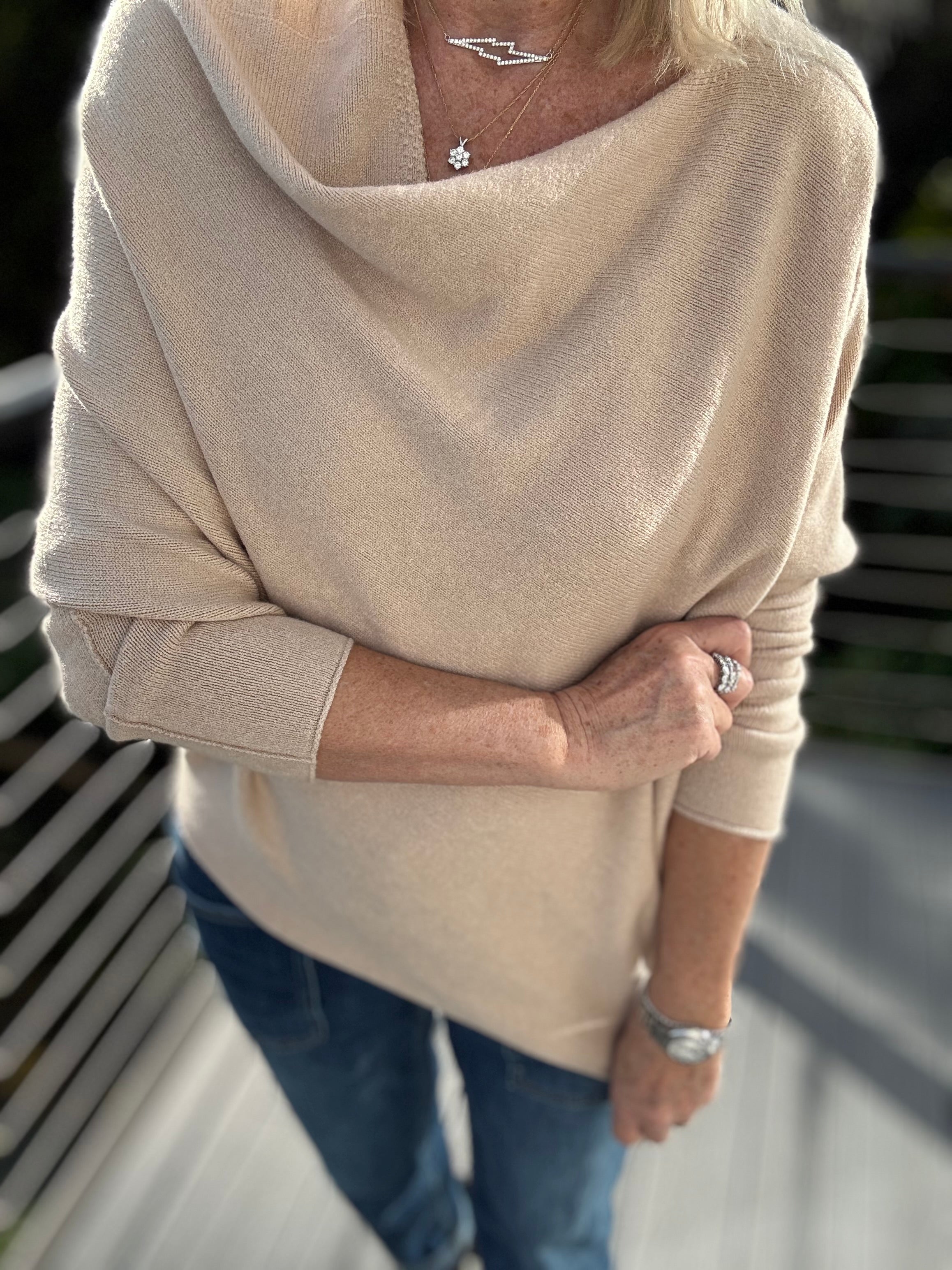 Cowl Neck Asymmetric Jumper in Stone