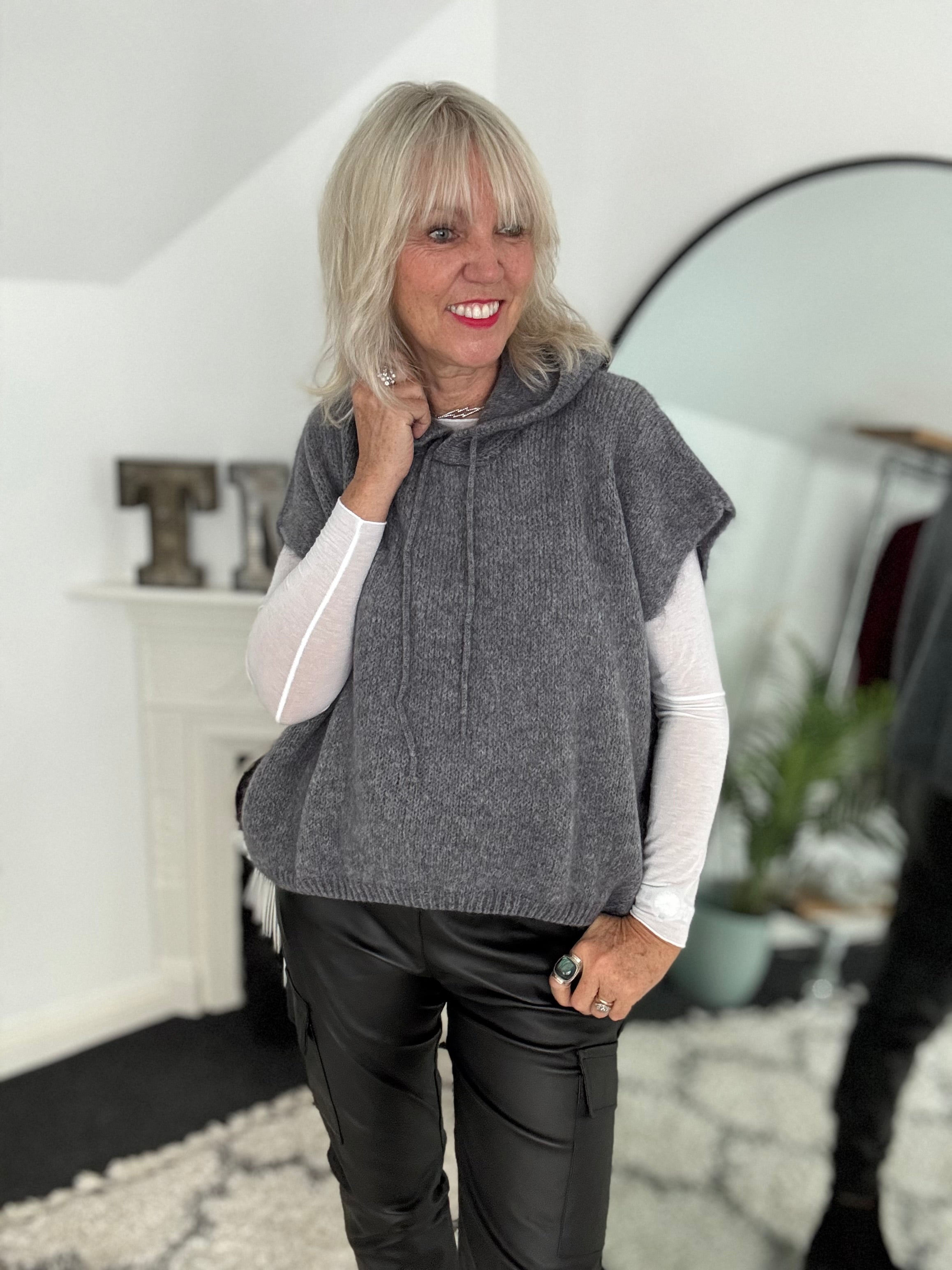 Mohair Hooded Tank in Charcoal