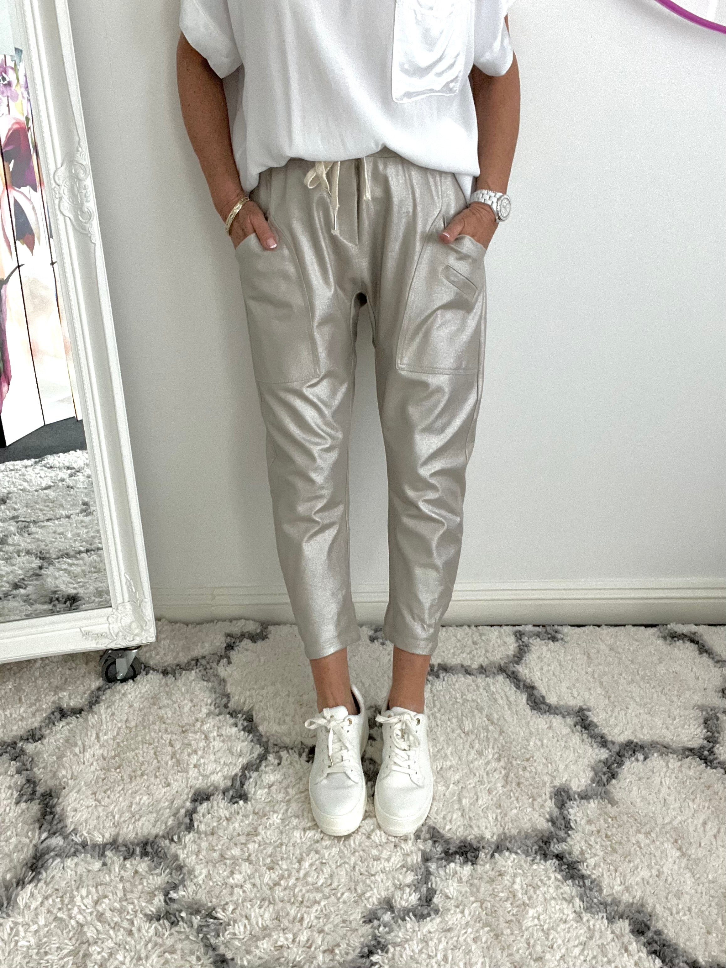 Luxe Metallic Stretch Joggers with Pockets