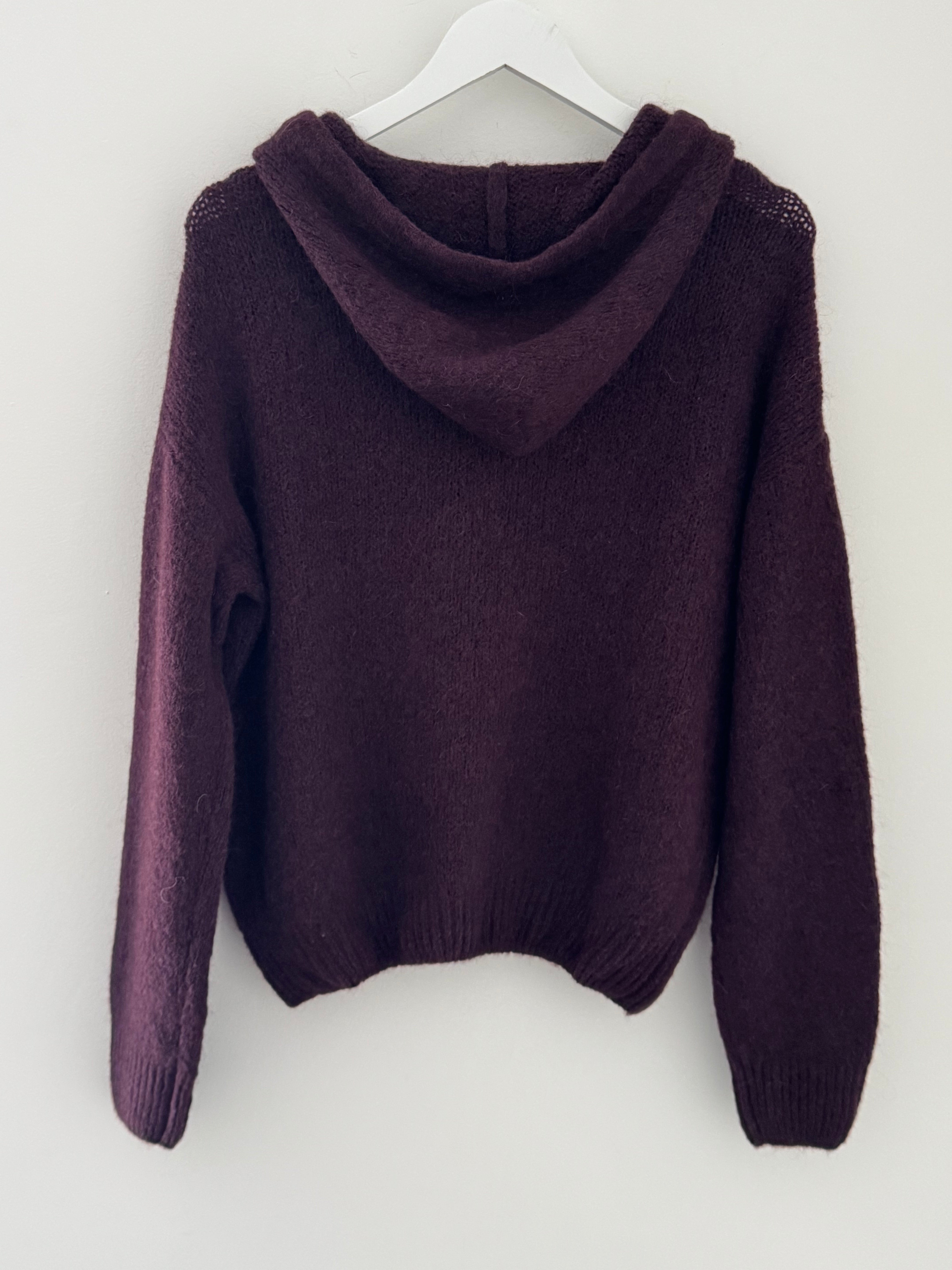 Hooded Mohair Jumper in Deep Plum