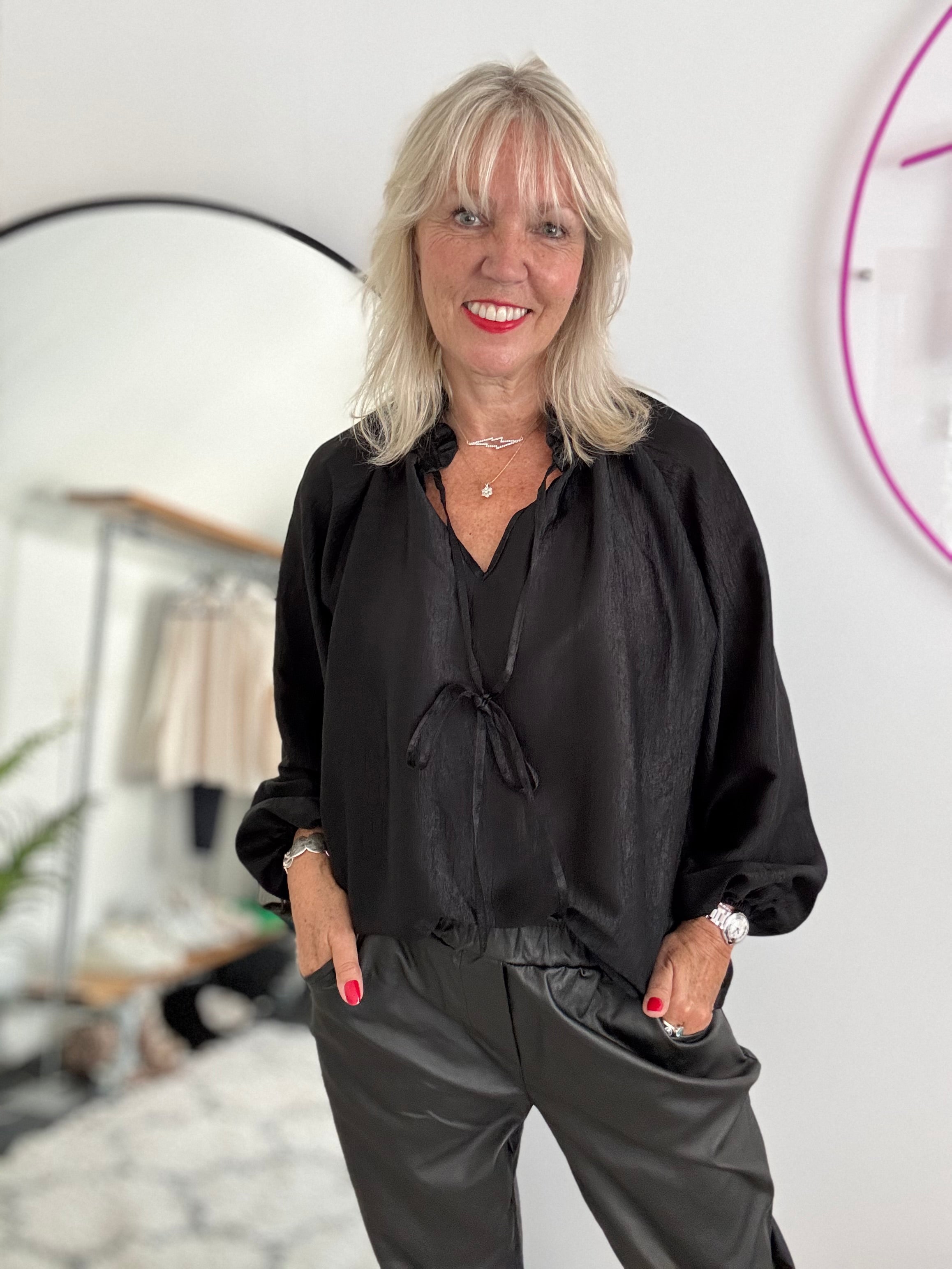 Silky Shimmer Blouse in Black