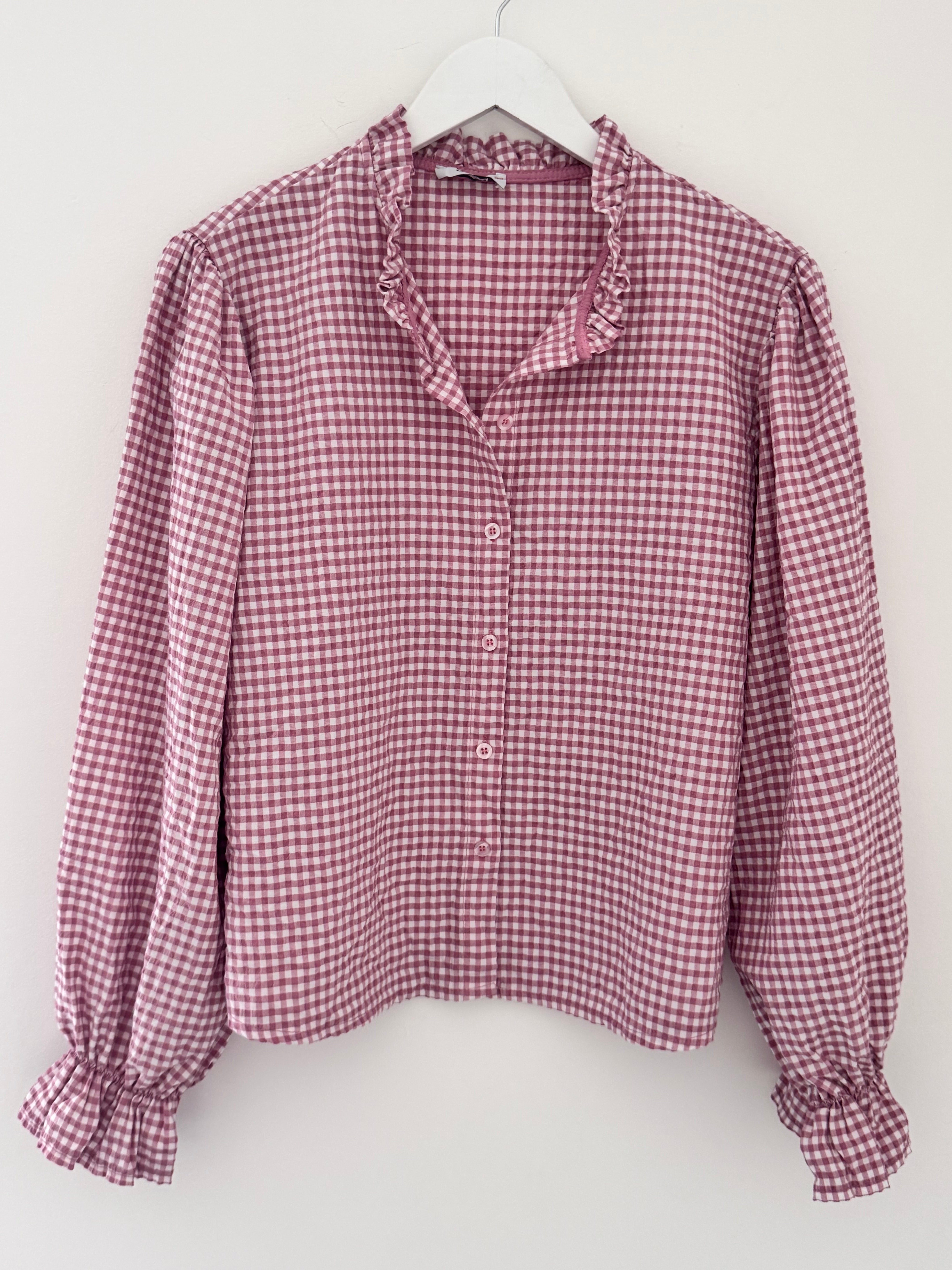 Gingham Seersucker Shirt in Rose Pink