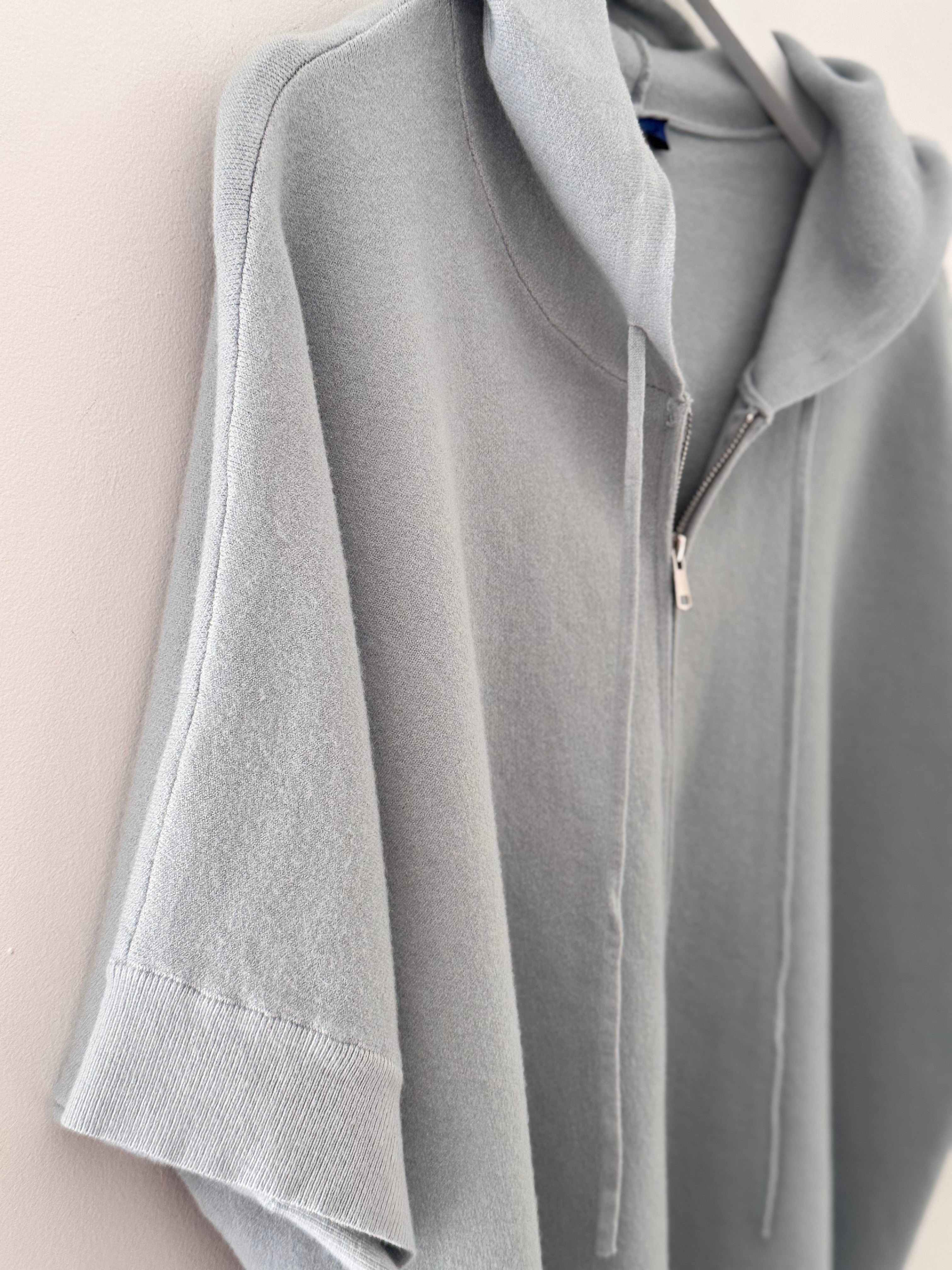 Soft Hooded Zipped Knit in Wedgewood