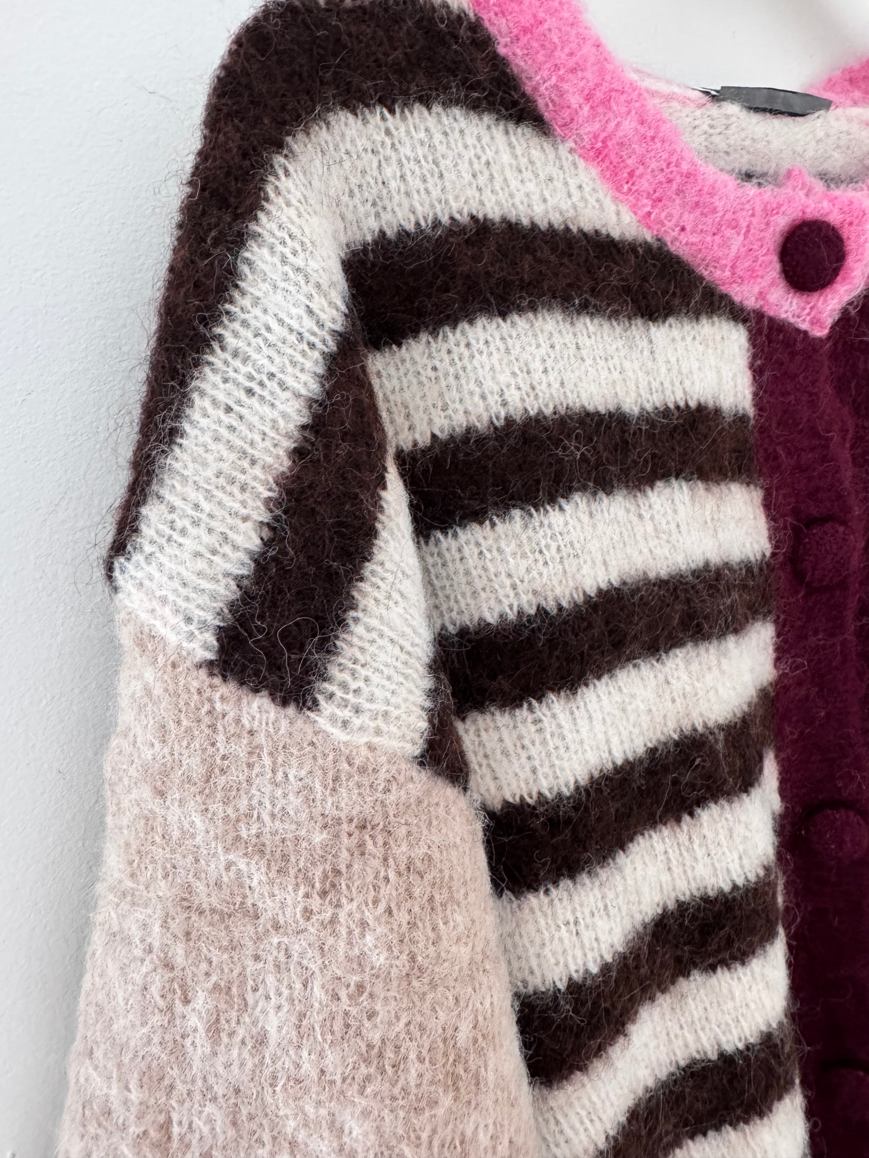Stripe Mohair Cardi in Pink & Cocoa