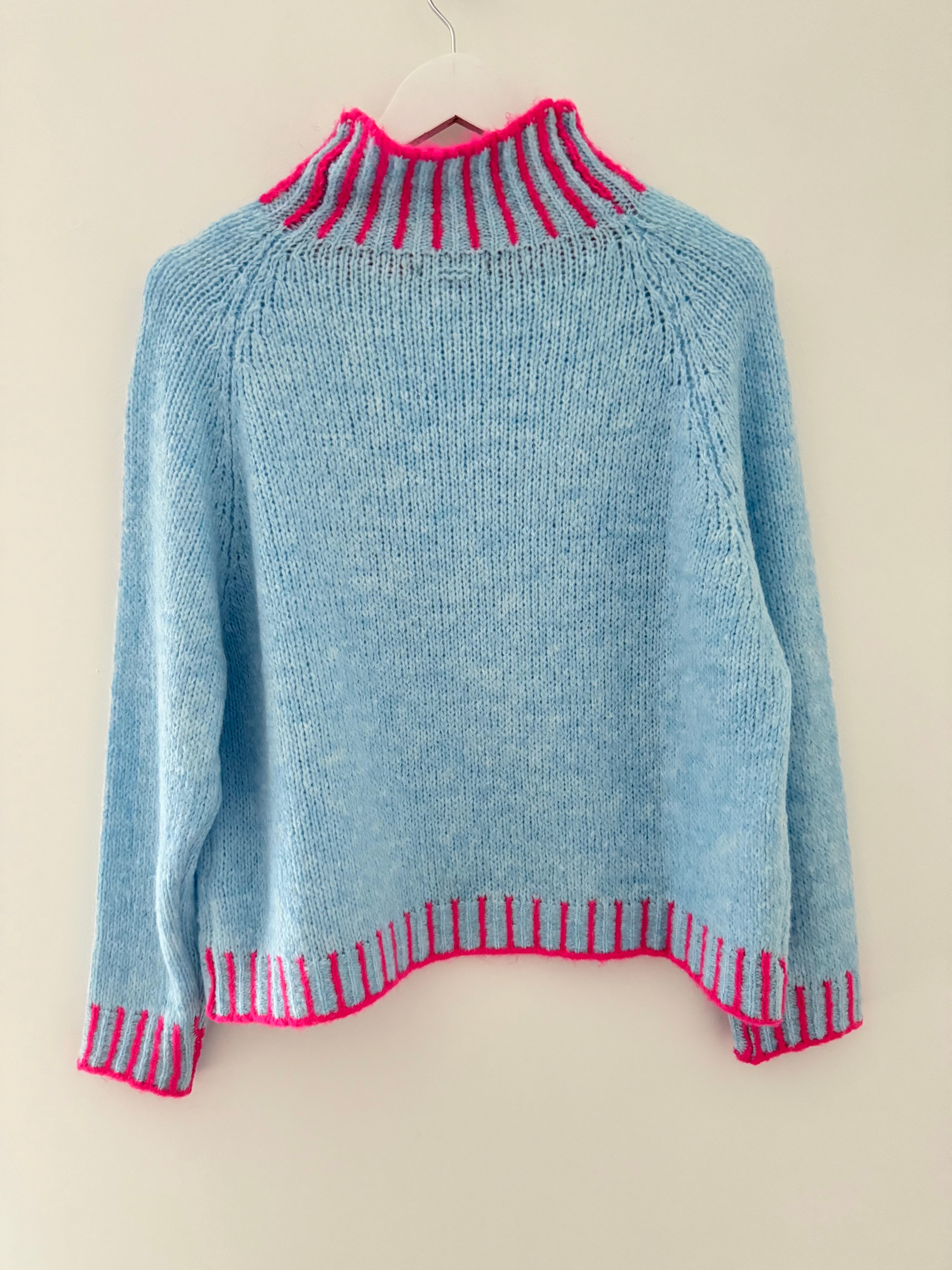 Stunning Funnel Neck Jumper in Blue & Pink