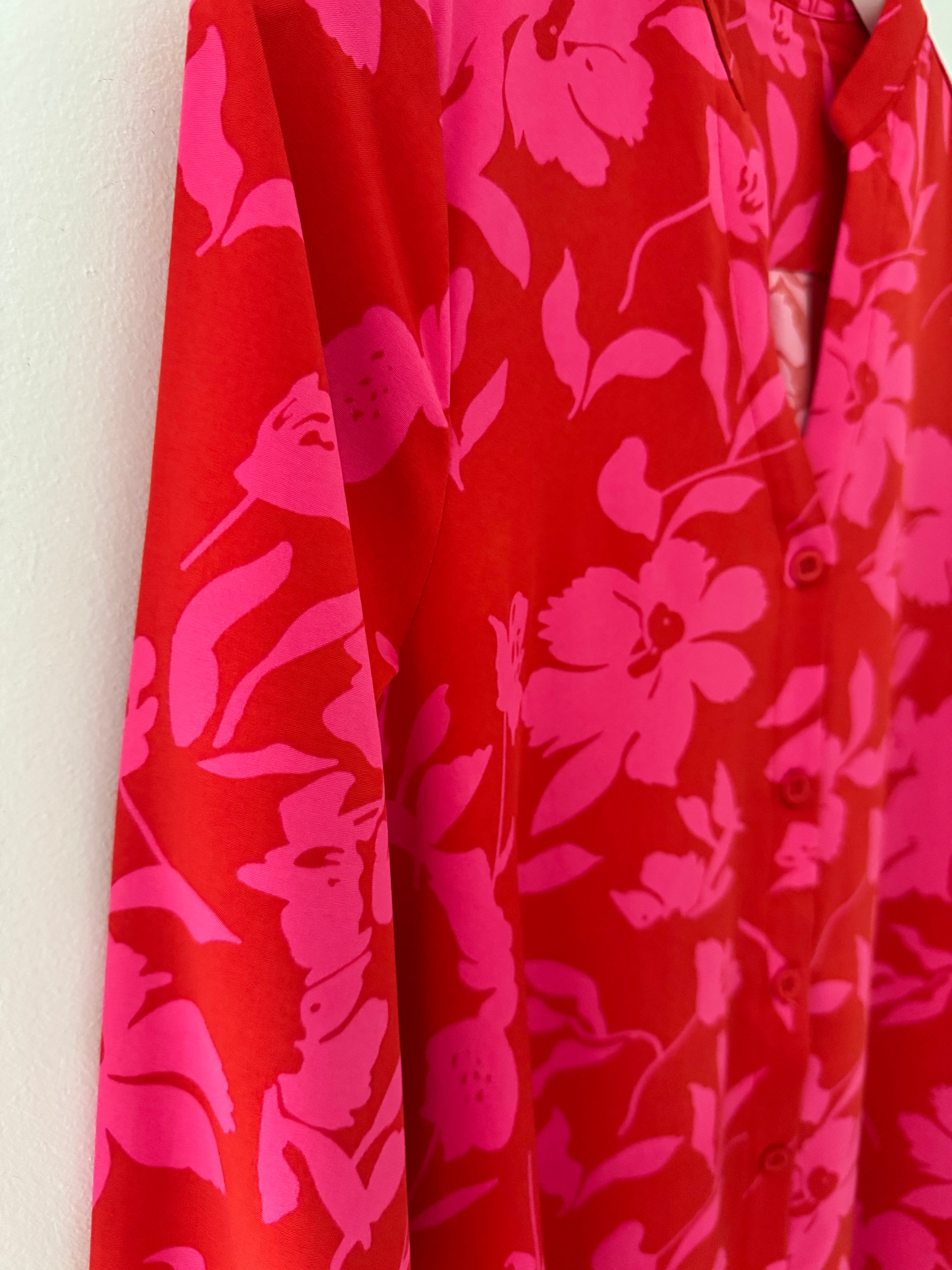 Premium Tropical Print Dress in Red & Pink