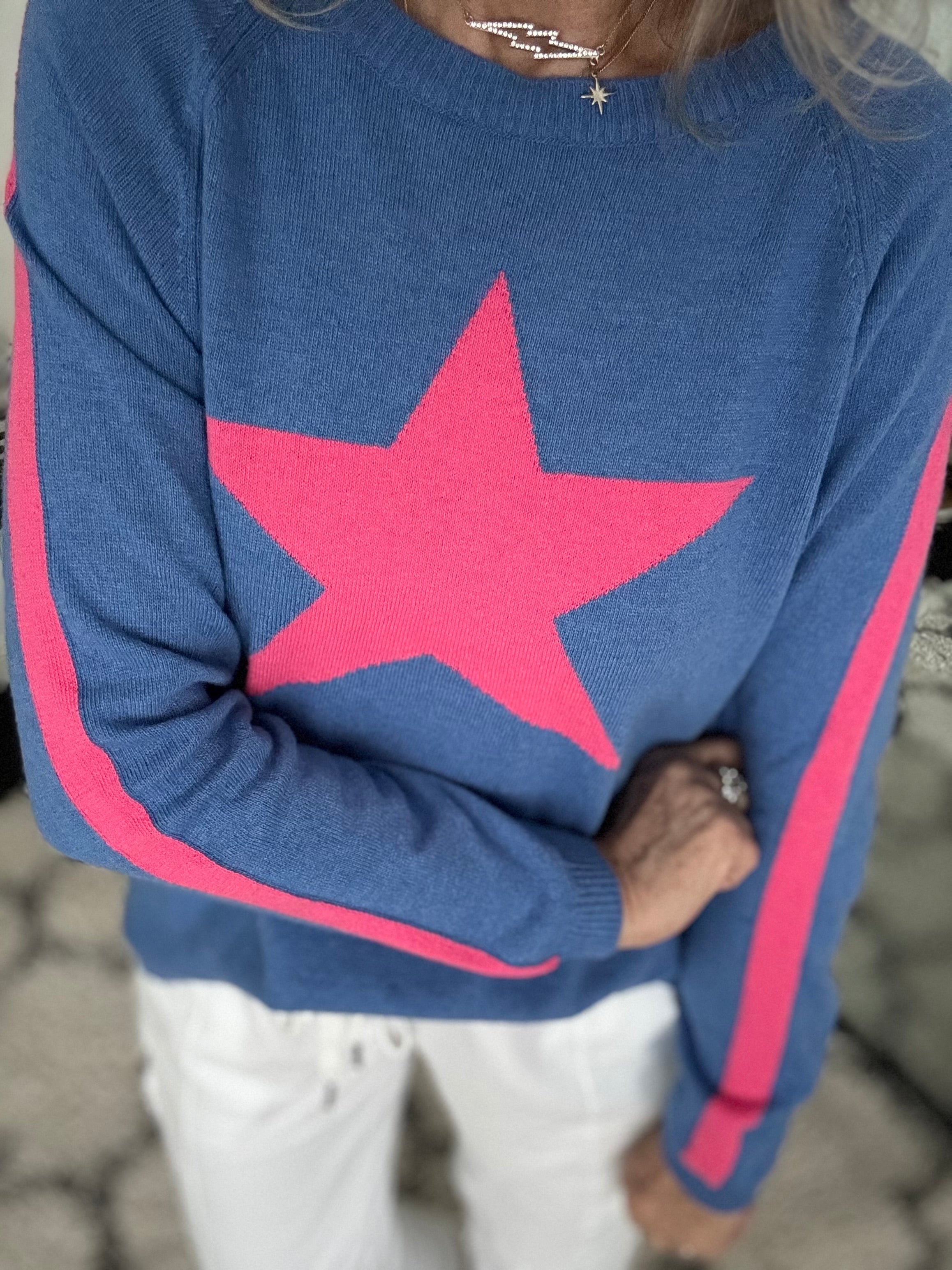 Star Cashmere Jumper in Blue & Pink