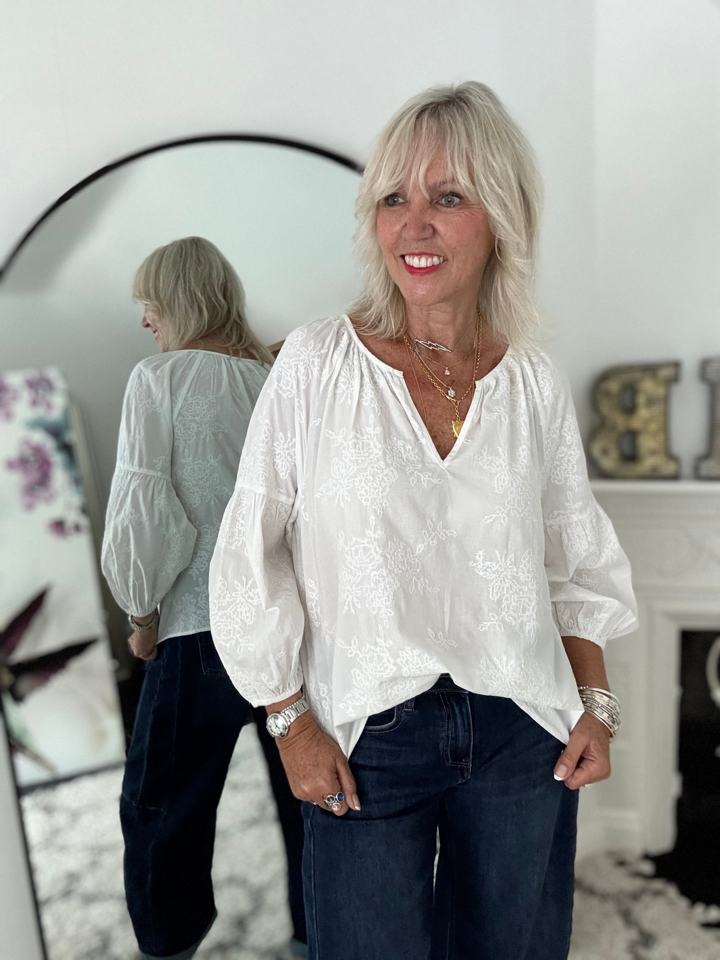 Luxe Embroidered Blouse in Ivory