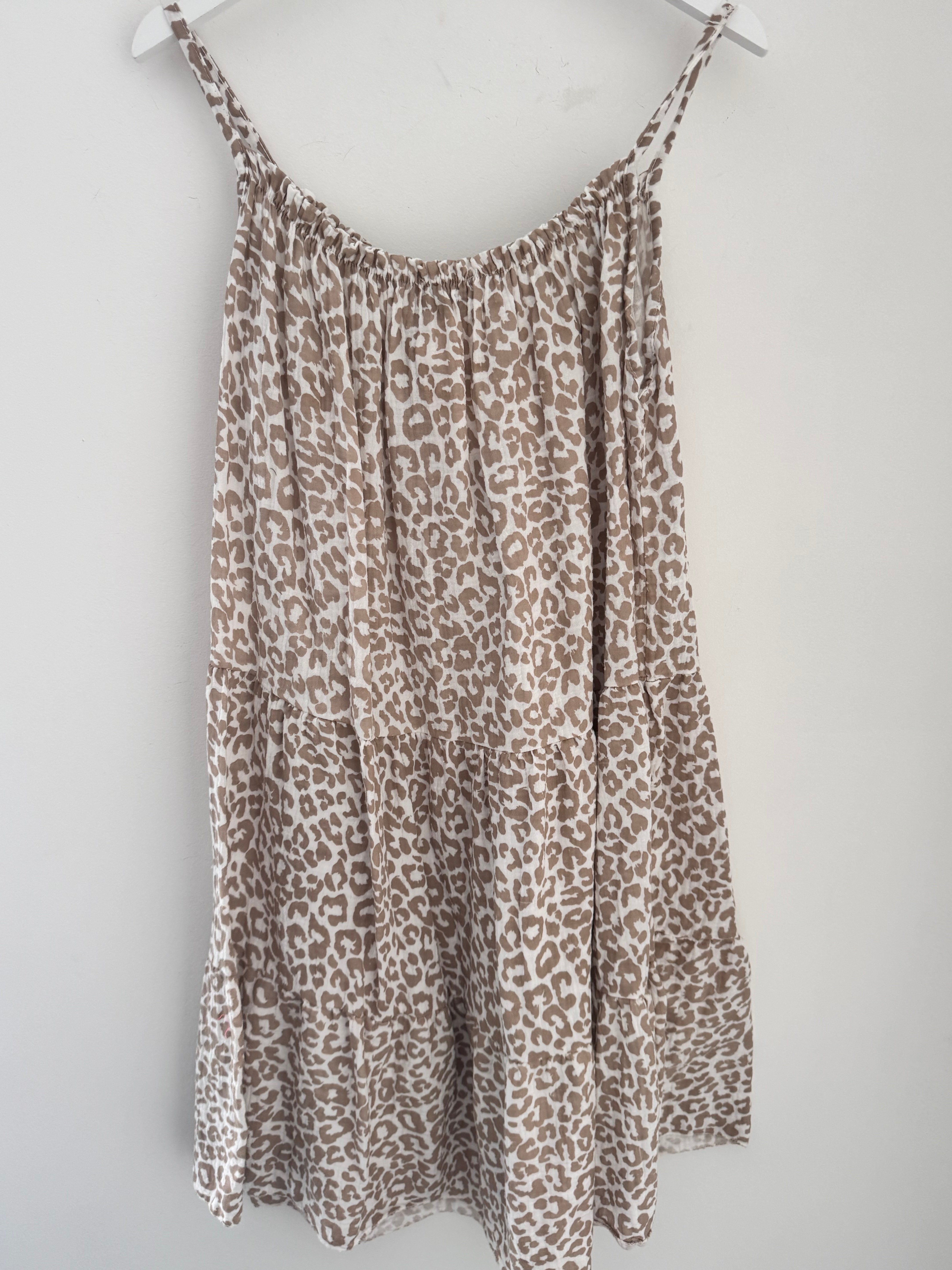 Leopard Cheesecloth Dress in Mocha & White