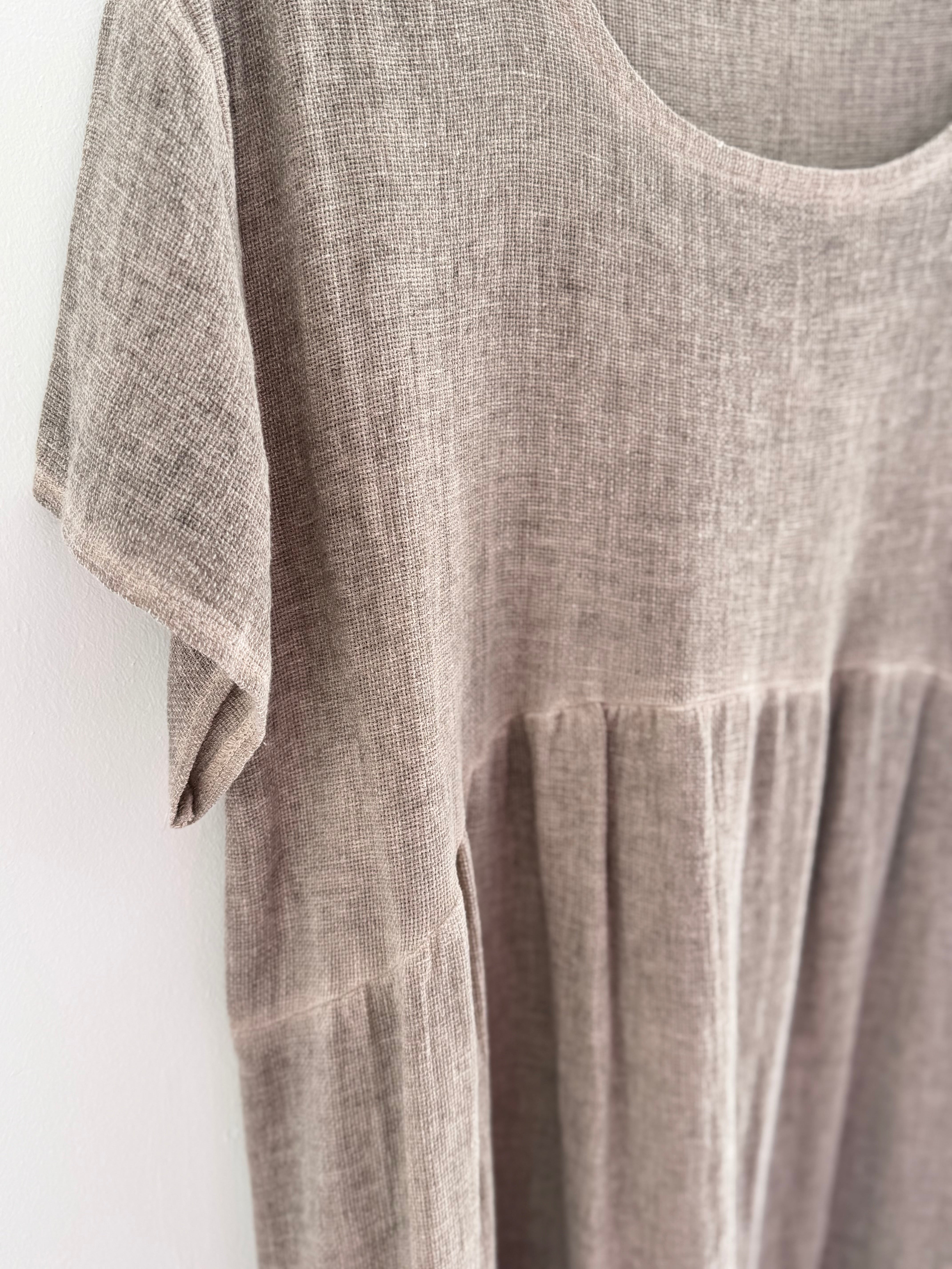Cotton & Linen Cocoon Dress in Mocha