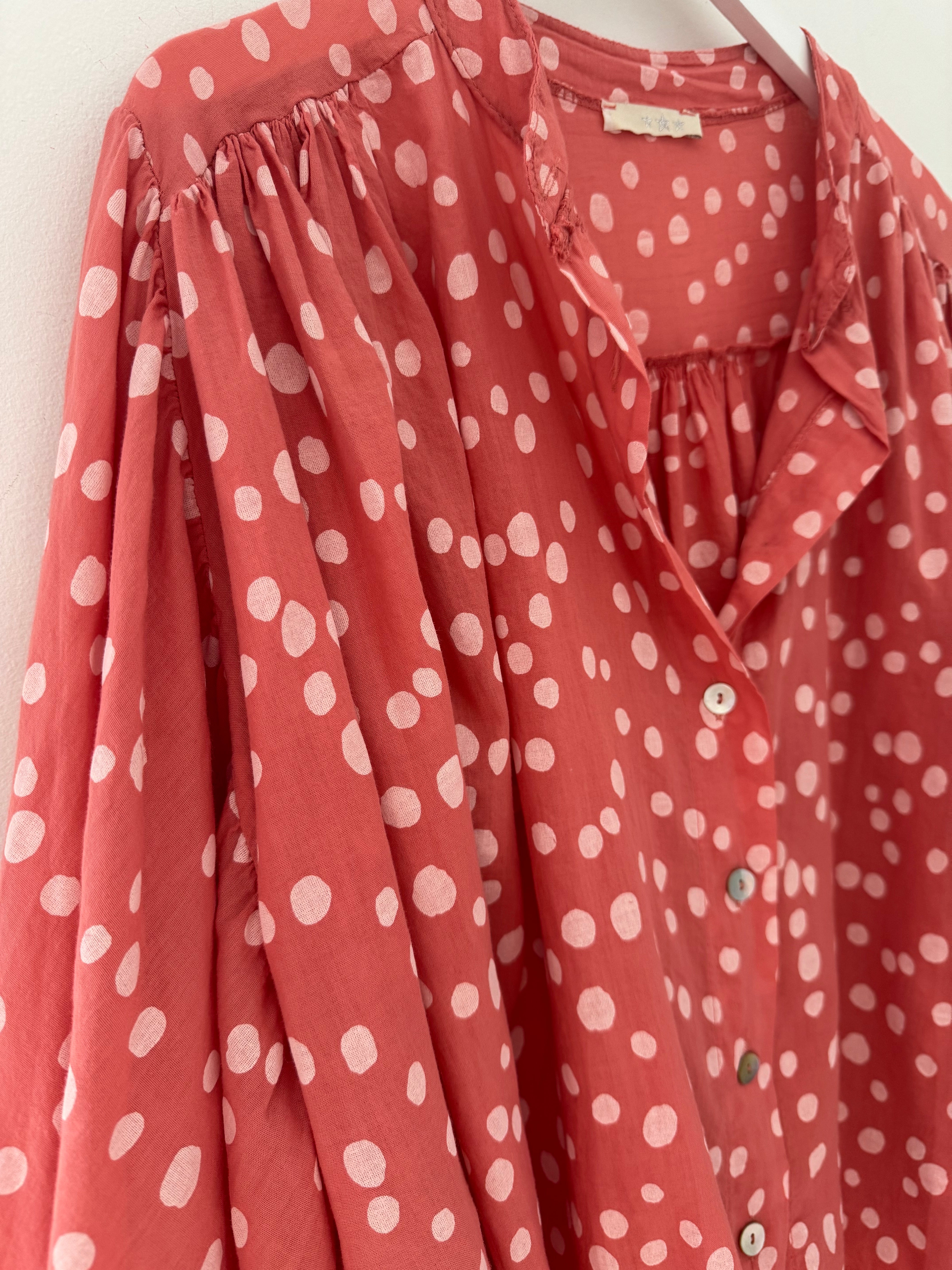 Cotton Batwing Blouse in Coral Spot