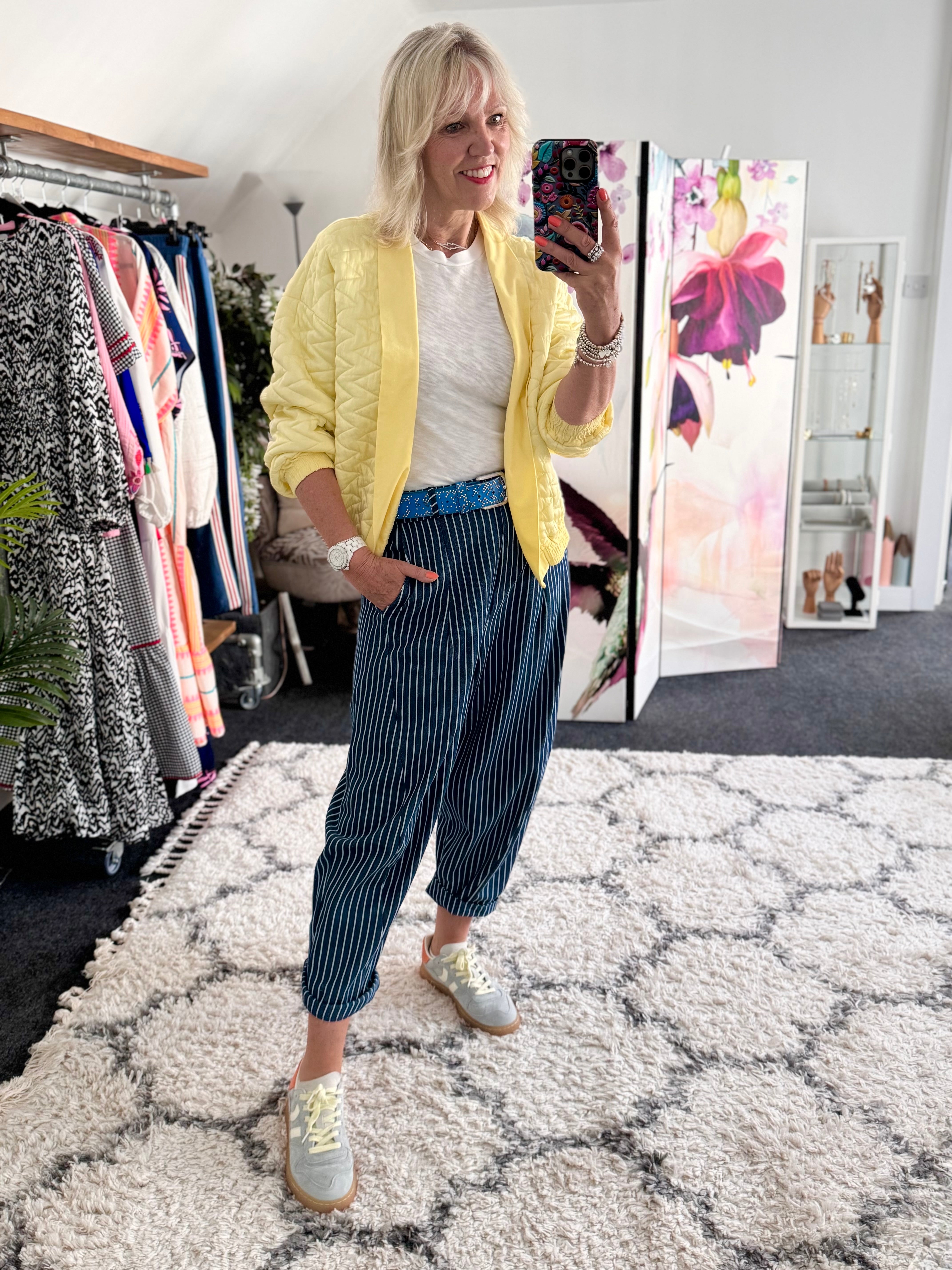 Stripe Barrel Leg Trousers in Denim Blue
