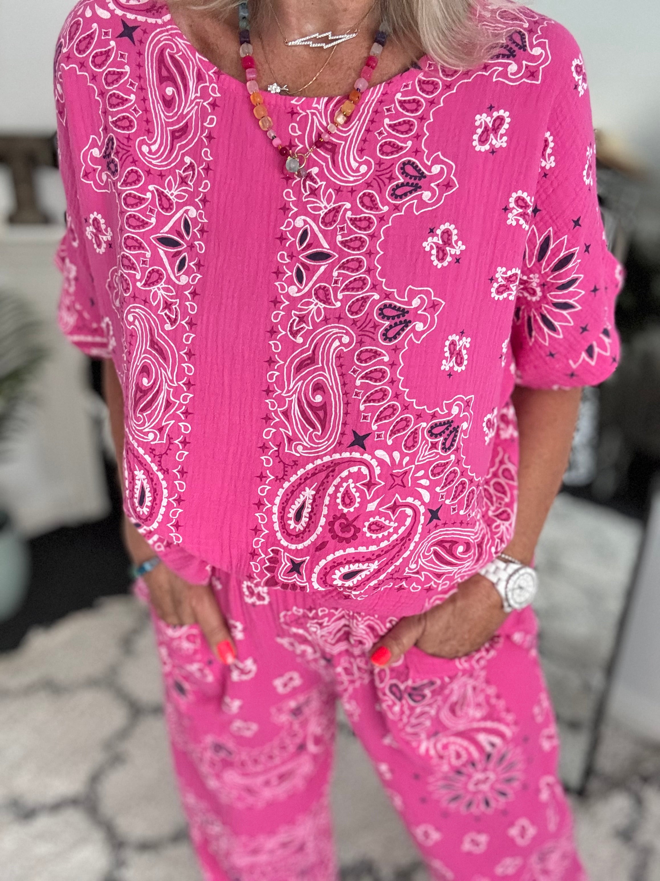 Paisley Cheesecloth Top in Fuchsia