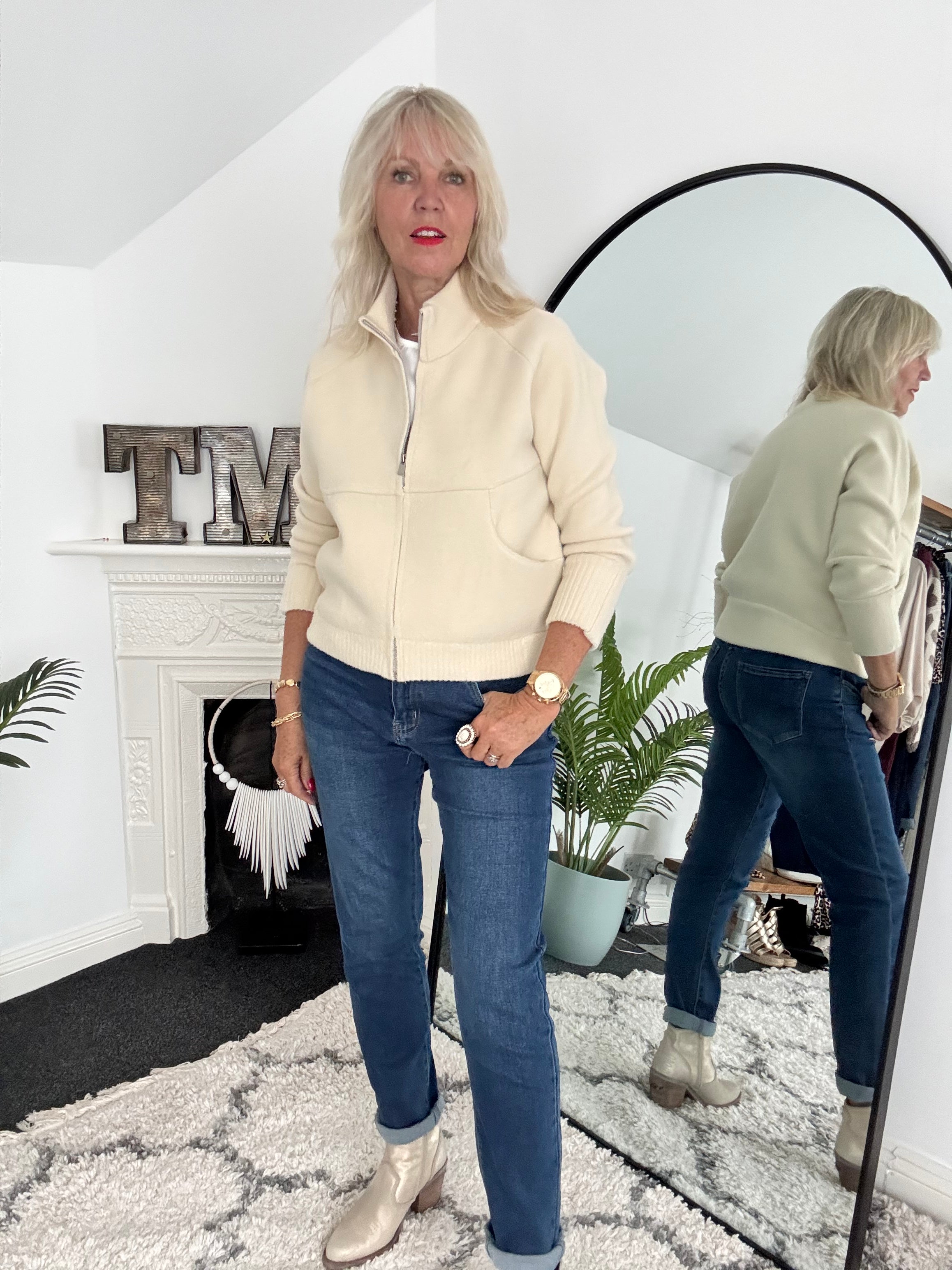 Knitted Cardi Jacket in Ecru