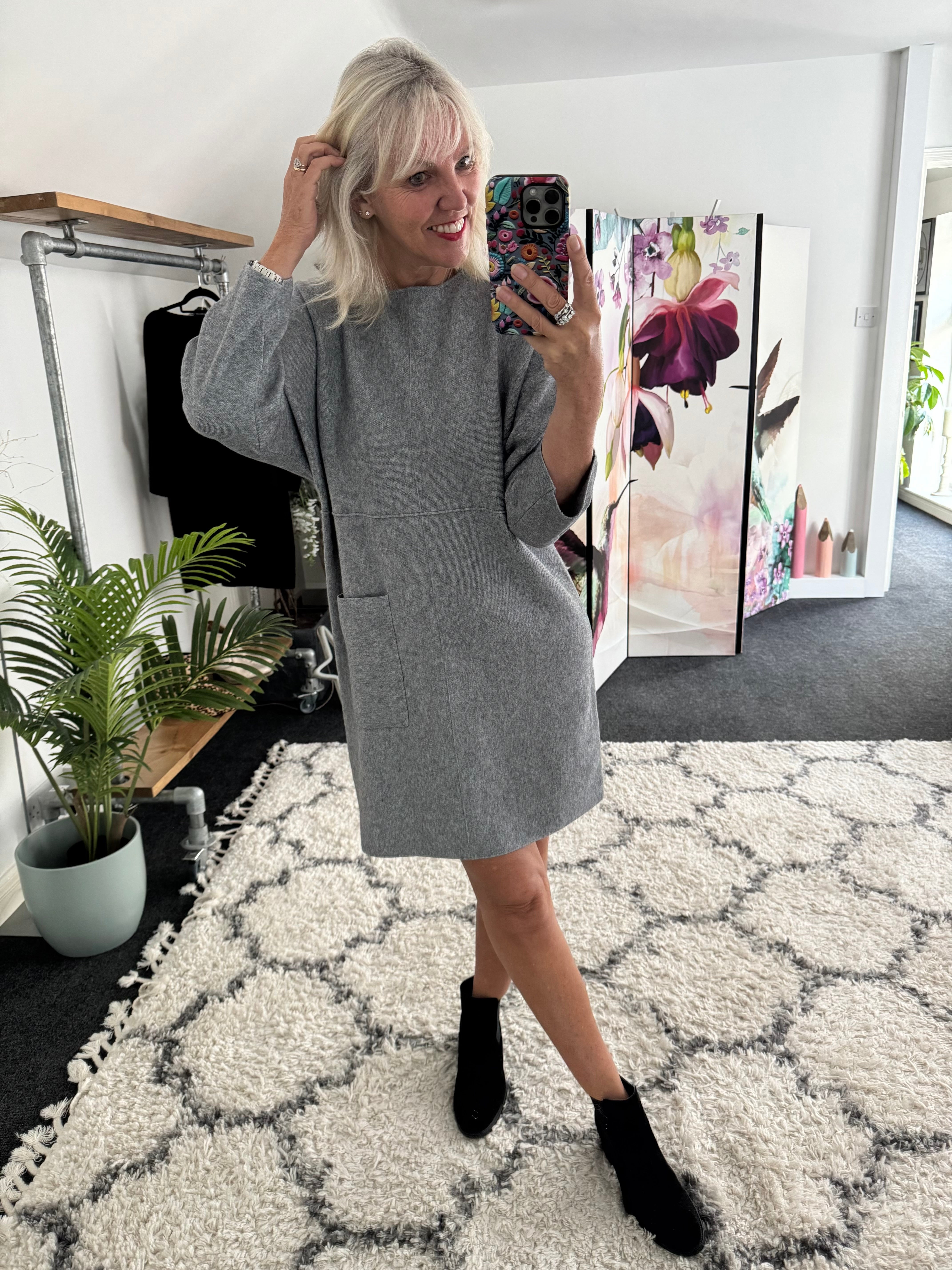 Luxe Knitted Pocket Dress in Marl Grey