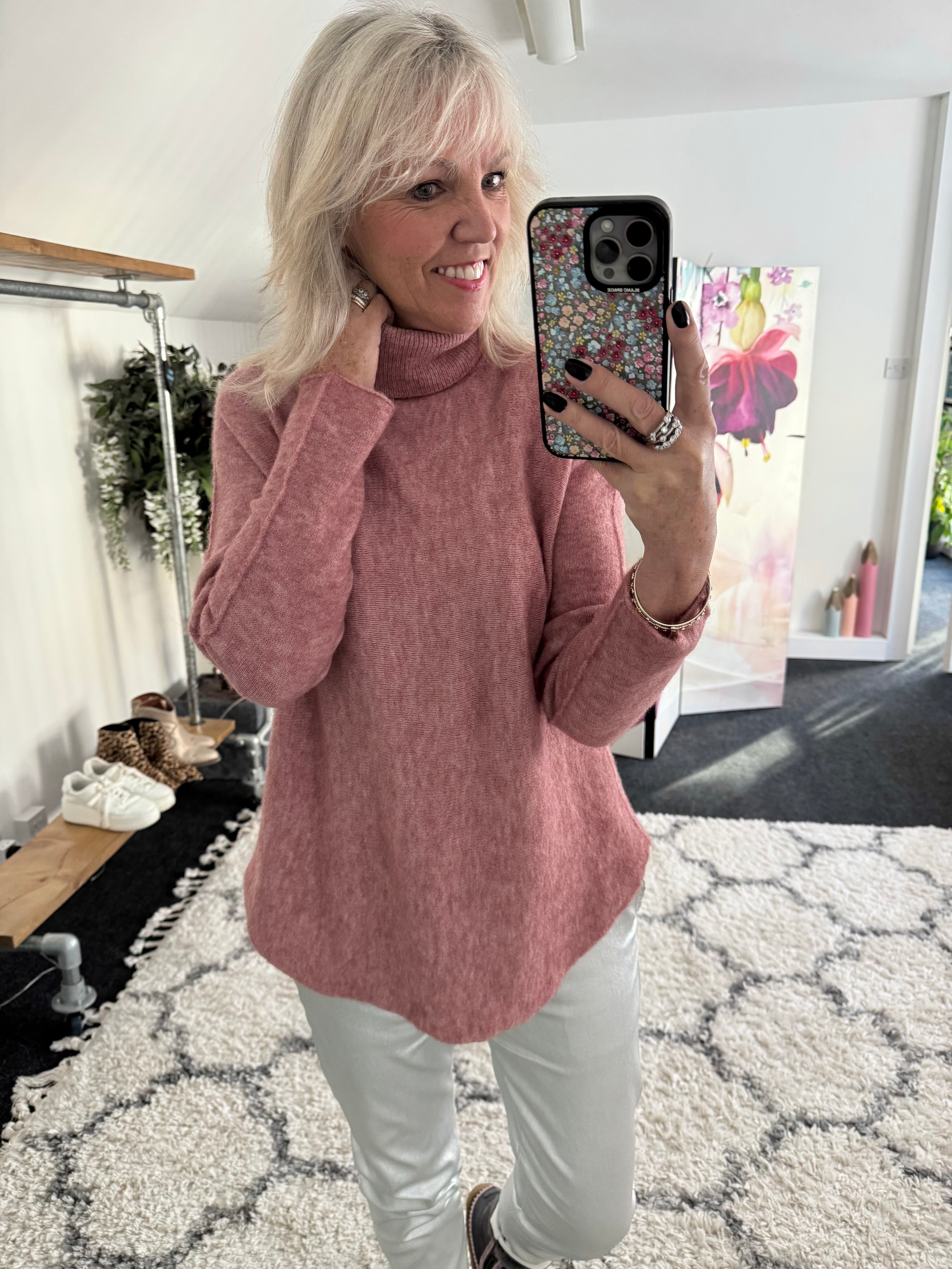 Simple Roll Neck Jumper in Pink