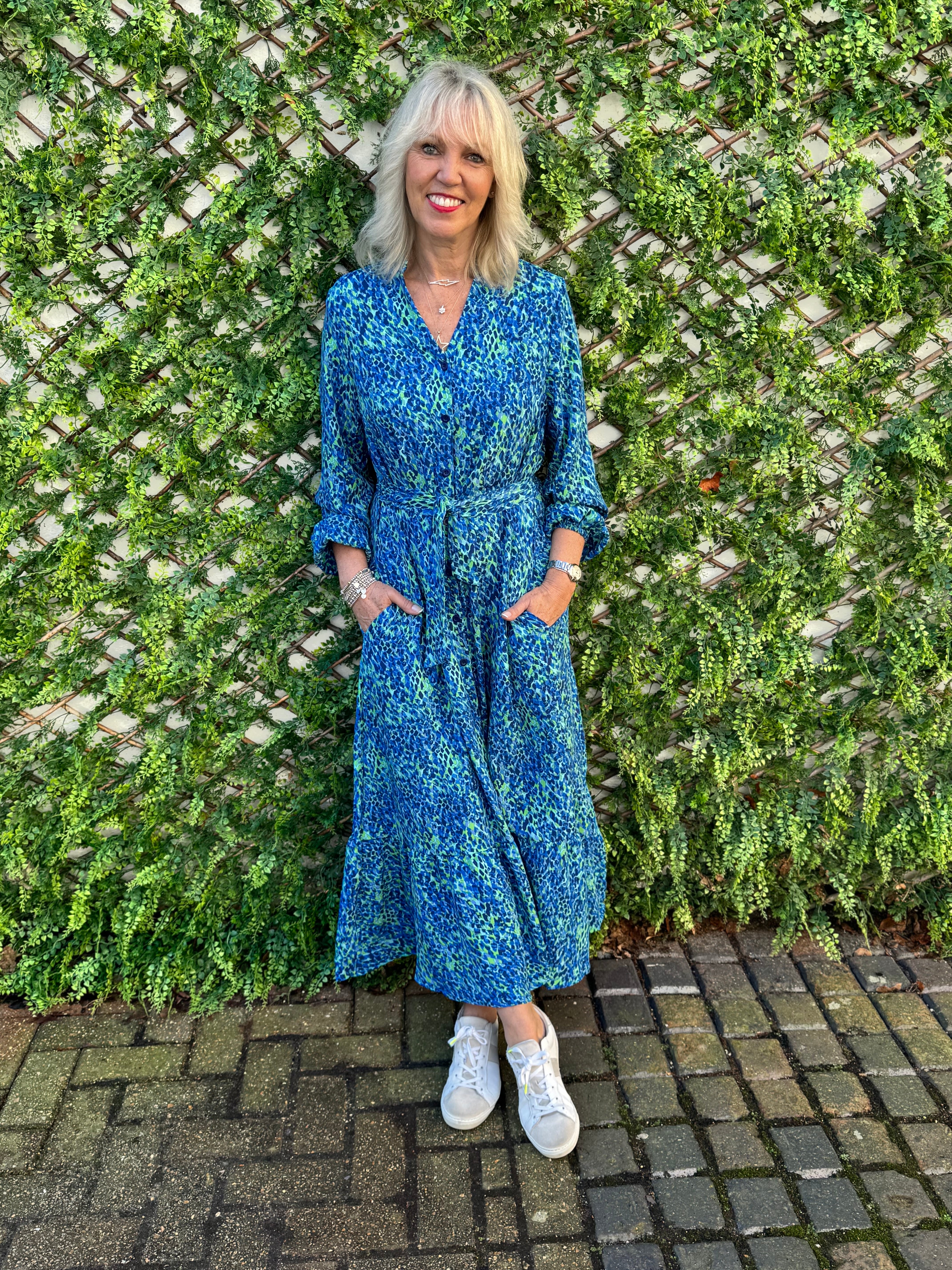 Premium Printed Dress in Blue & Green
