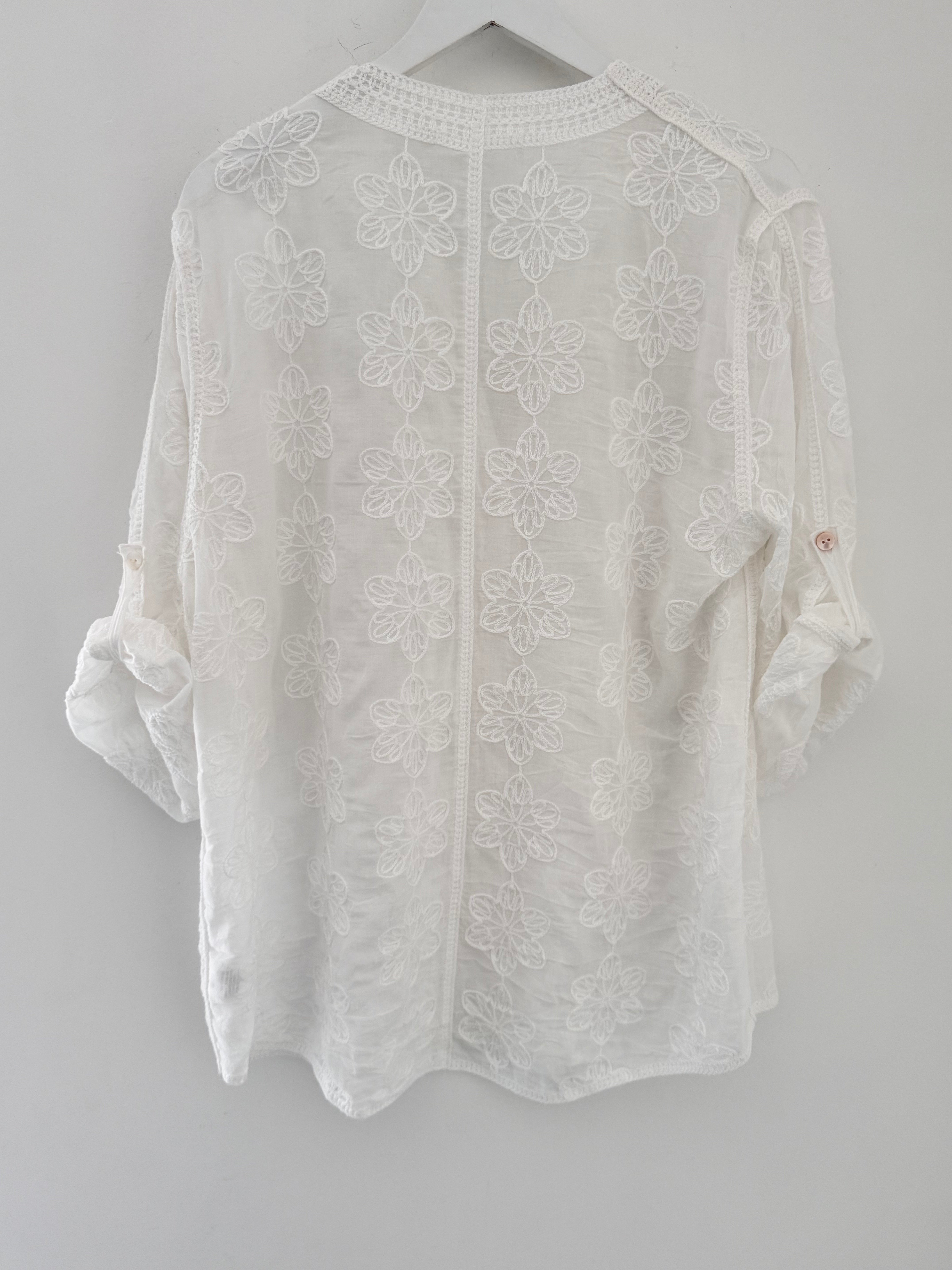 Embroidered Buttoned Top in Ivory