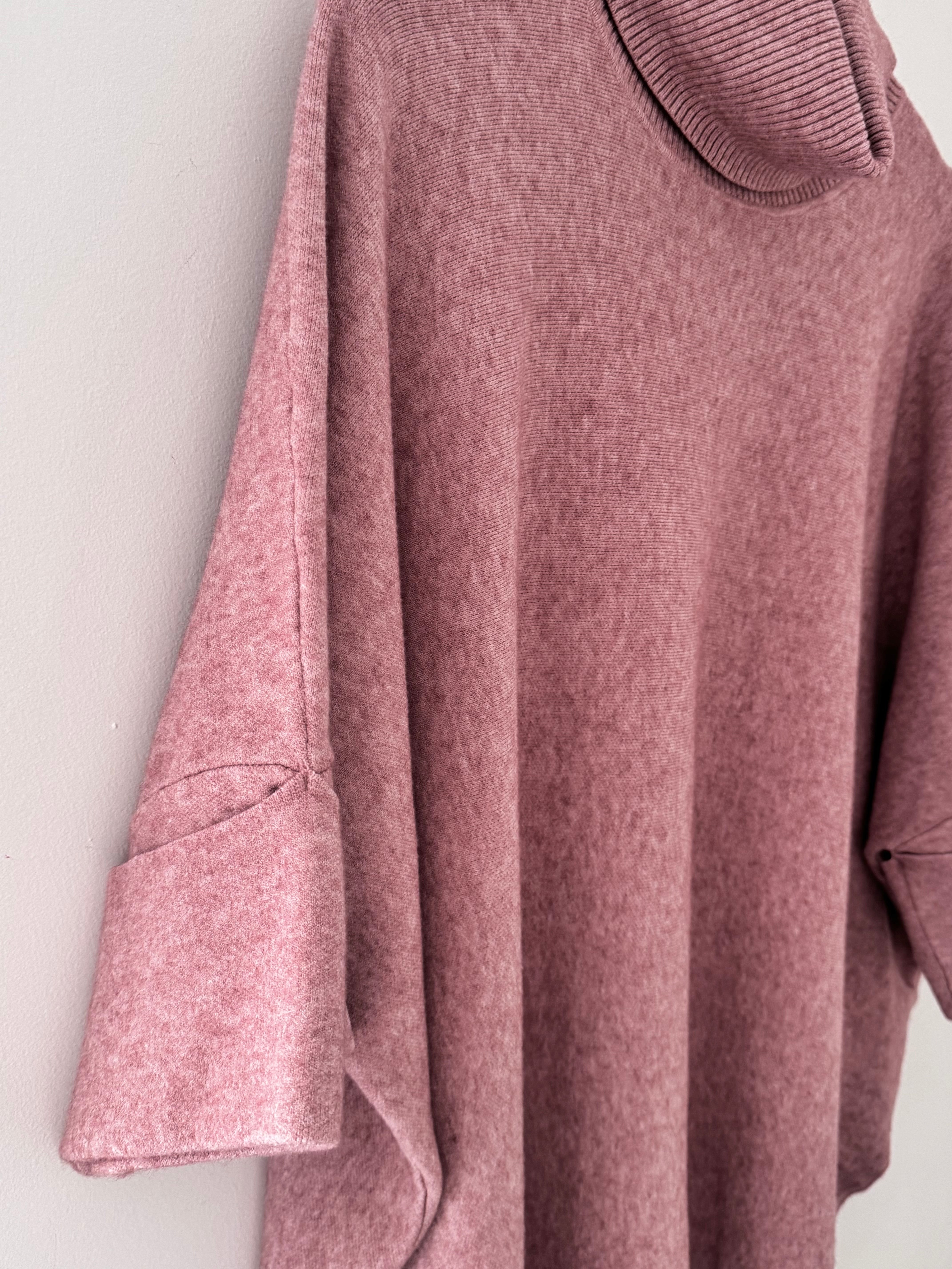 Oversized Roll Neck Poncho Jumper in Pink