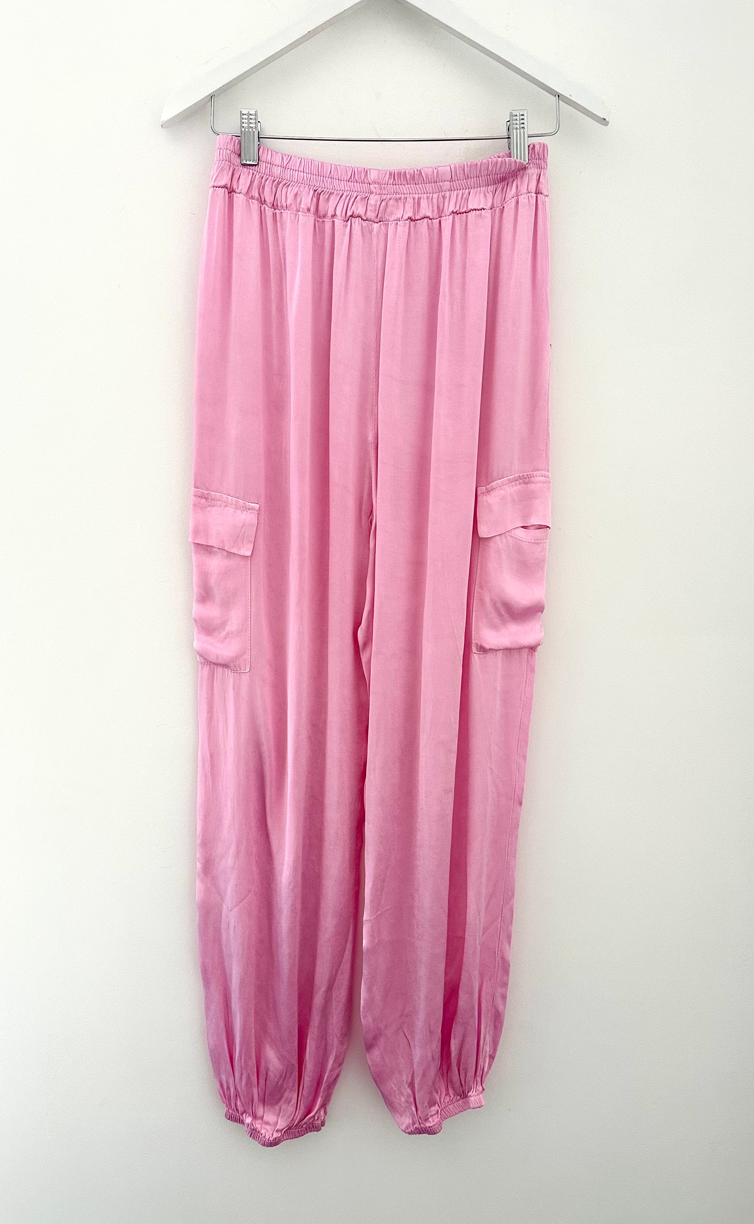 Silky Cargo Joggers in Pink