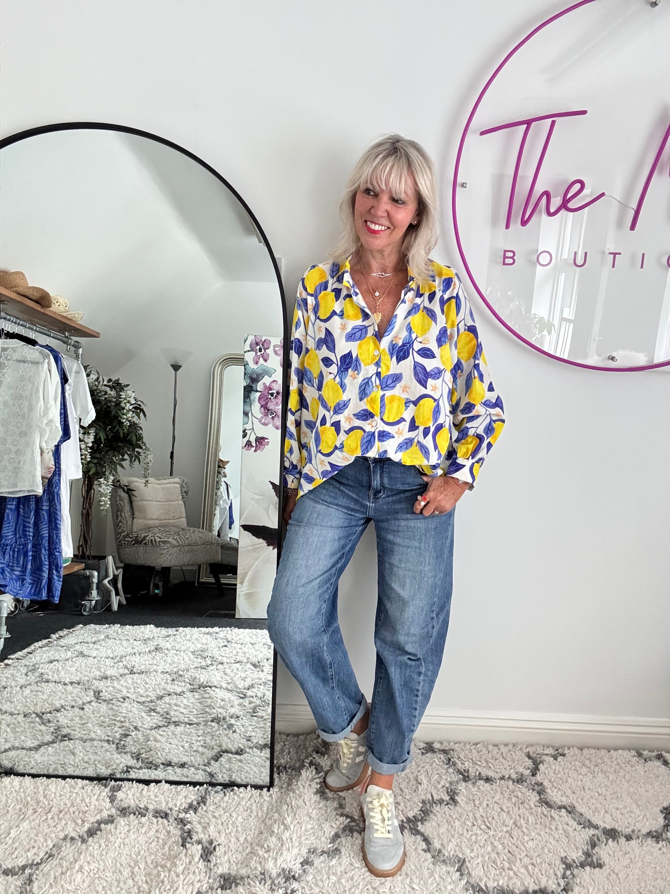 Lemons Blouse in Blue & Yellow