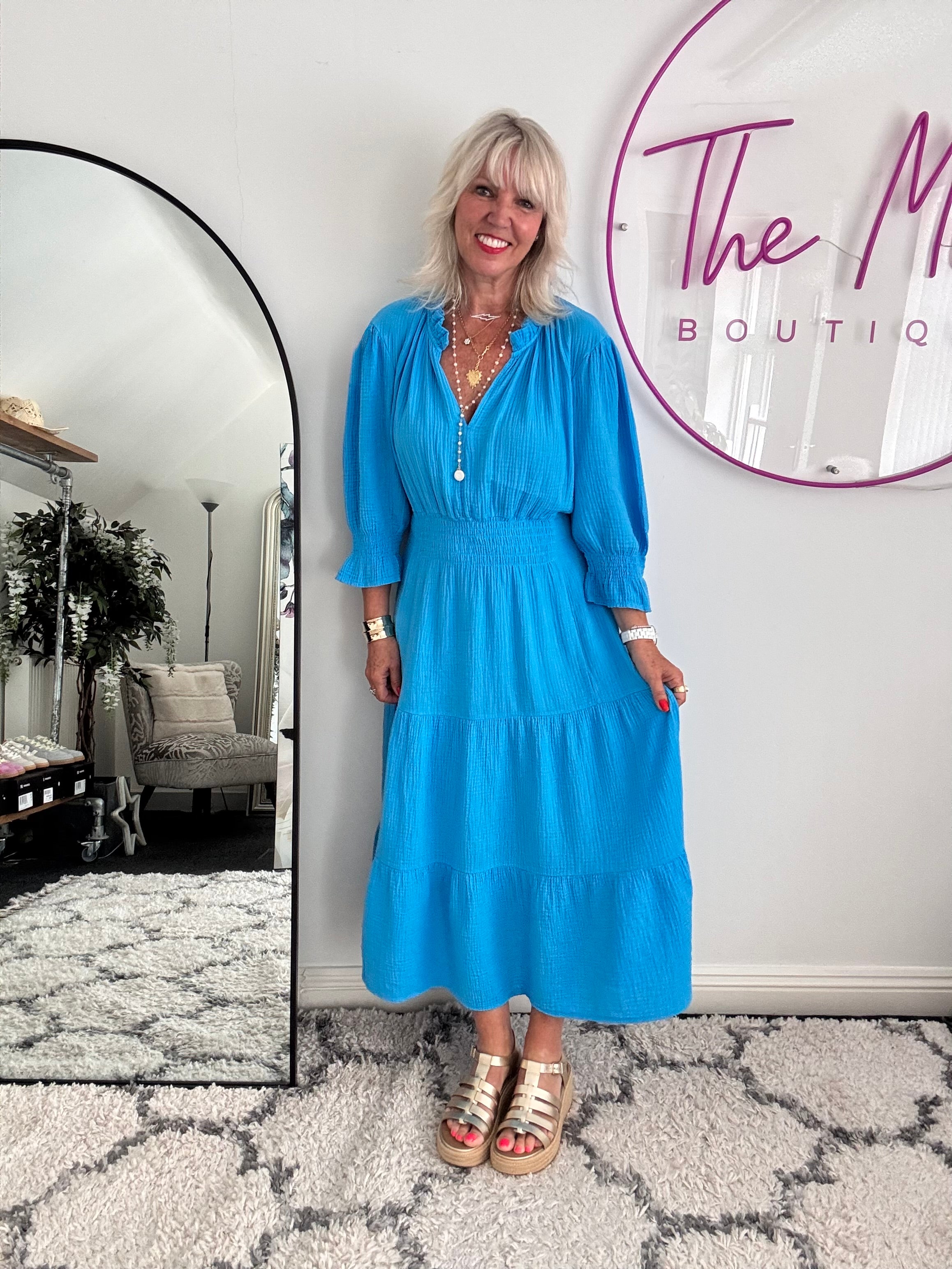 Cheesecloth Midi Dress in Azure Blue
