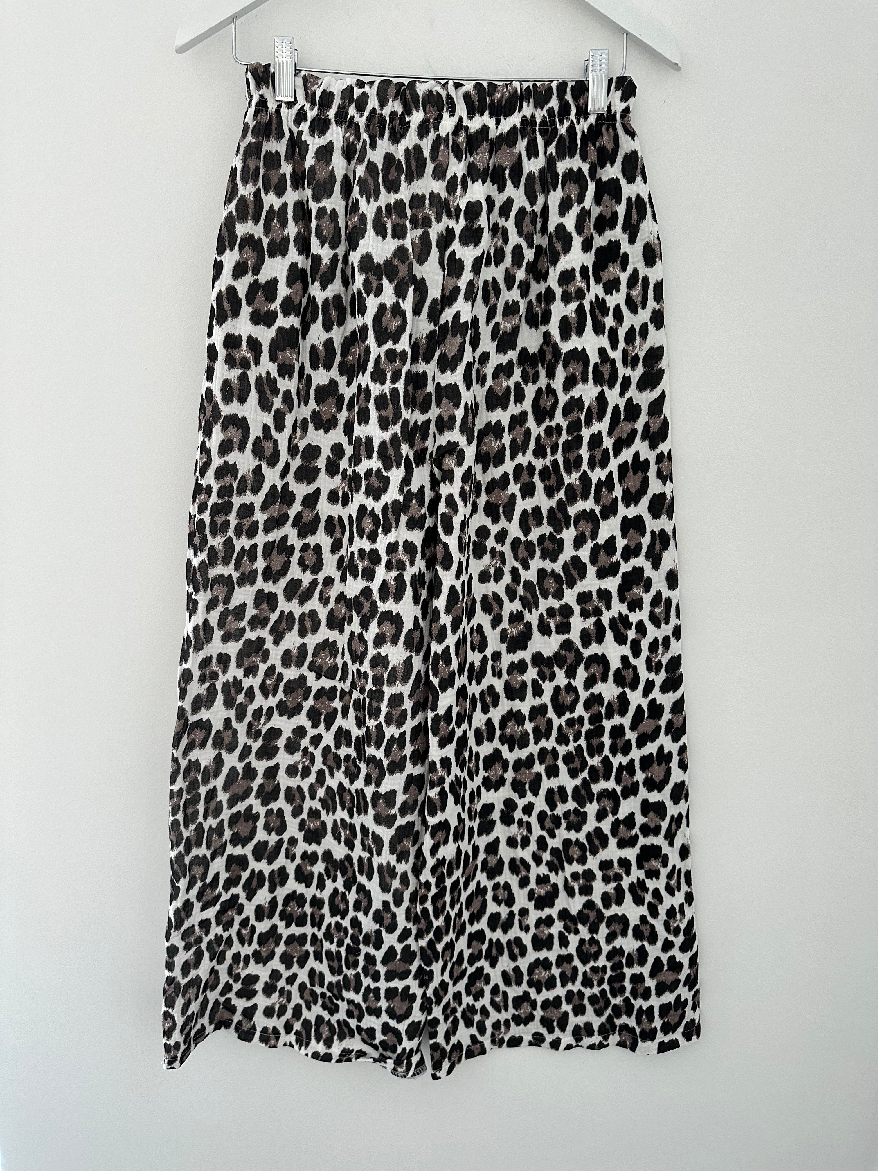 Wide Leg Cheesecloth Trousers in Animal Print