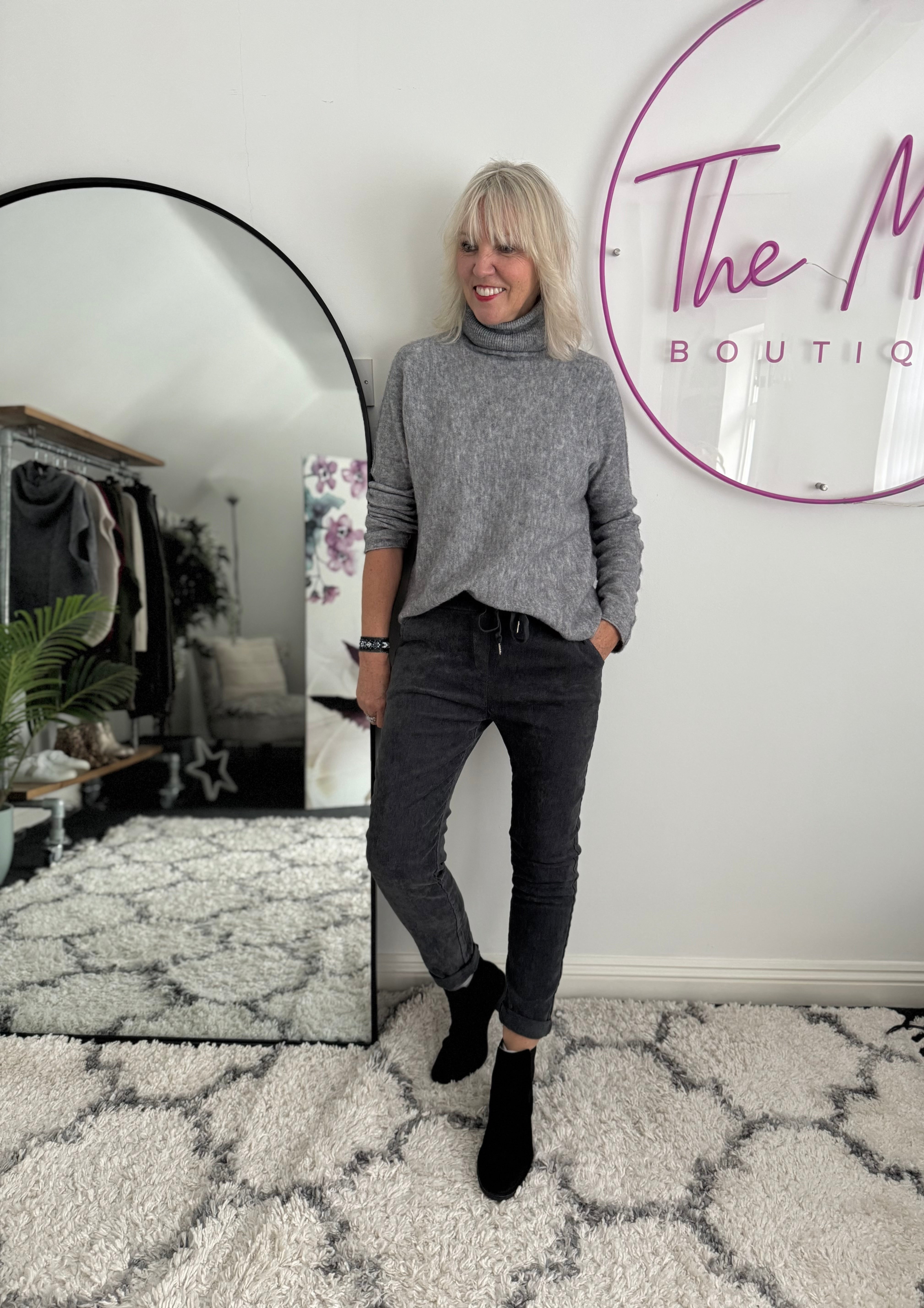 Needlecord Stretch Joggers in Dark Grey