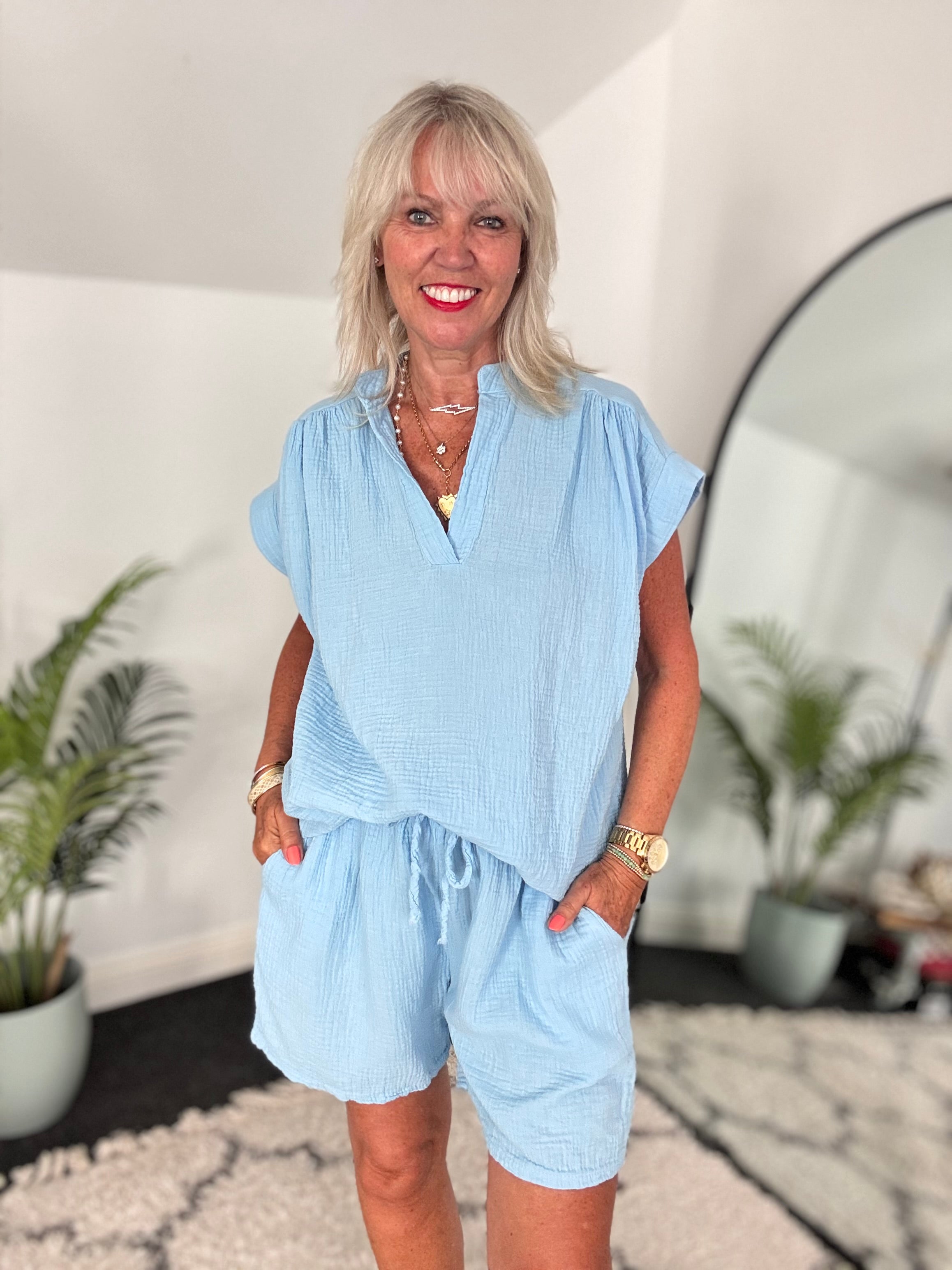 Cheesecloth Top in Sky Blue