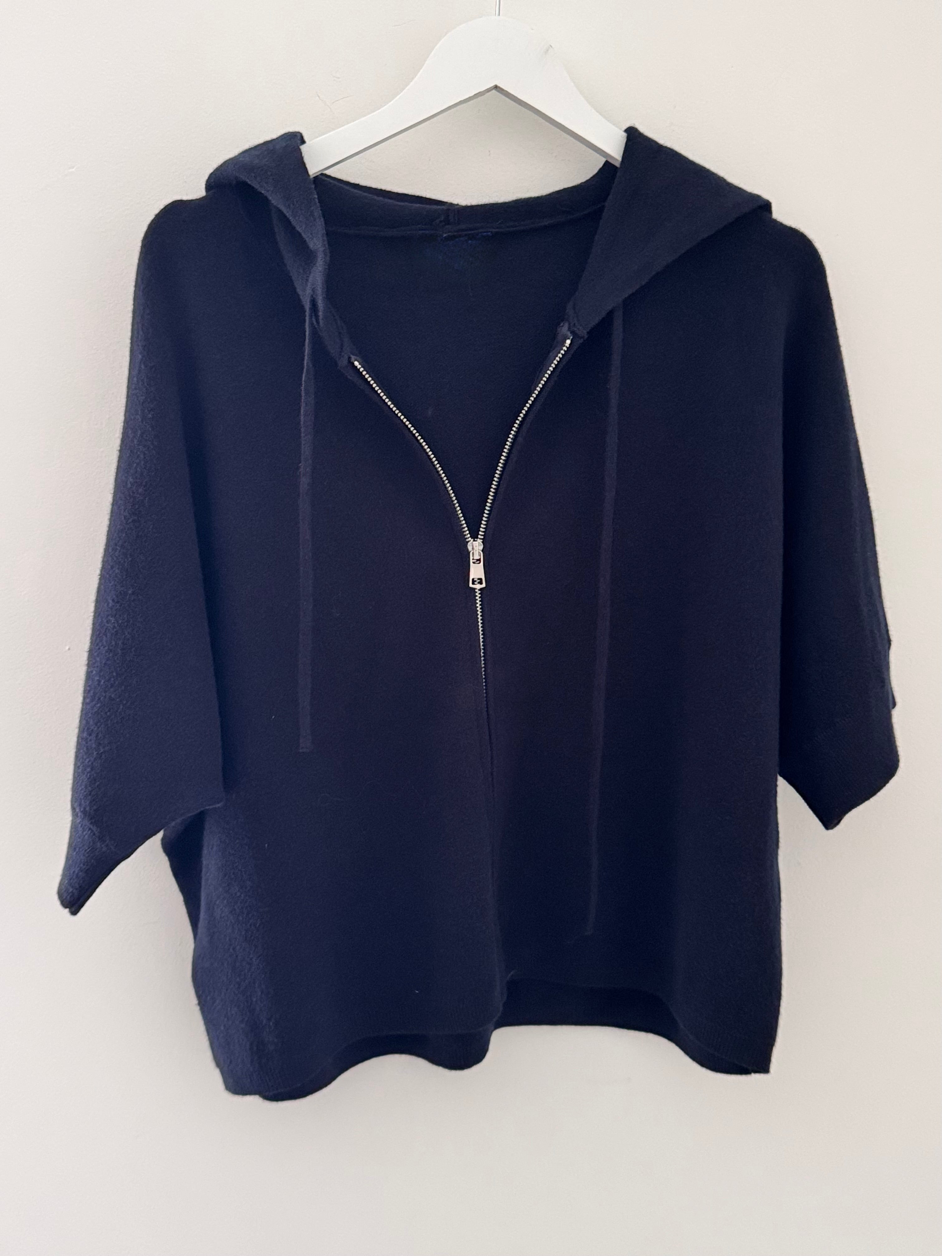 Soft Hooded Zipped Knit in Ink Navy