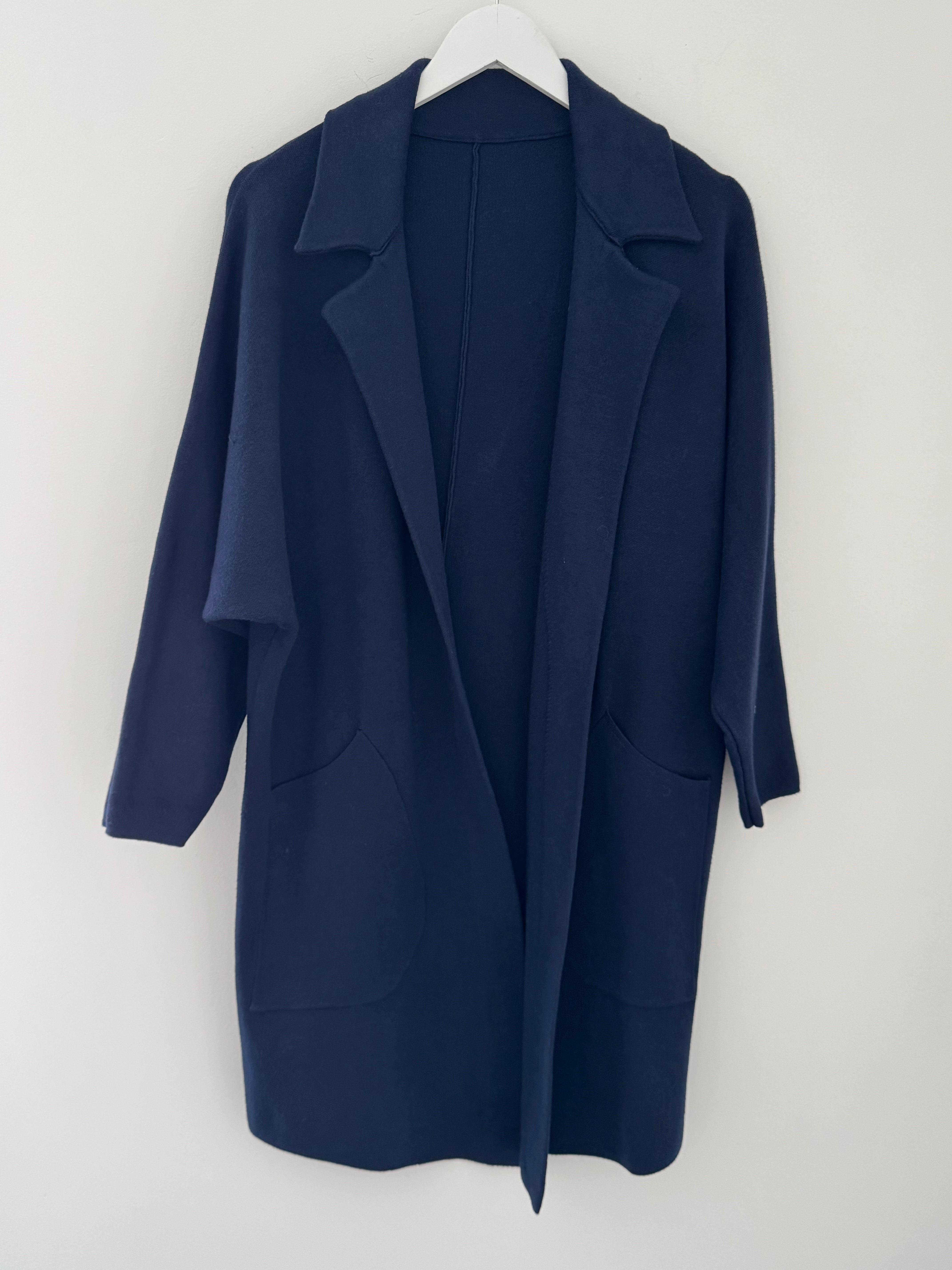 Long Knitted Coatigan in Navy