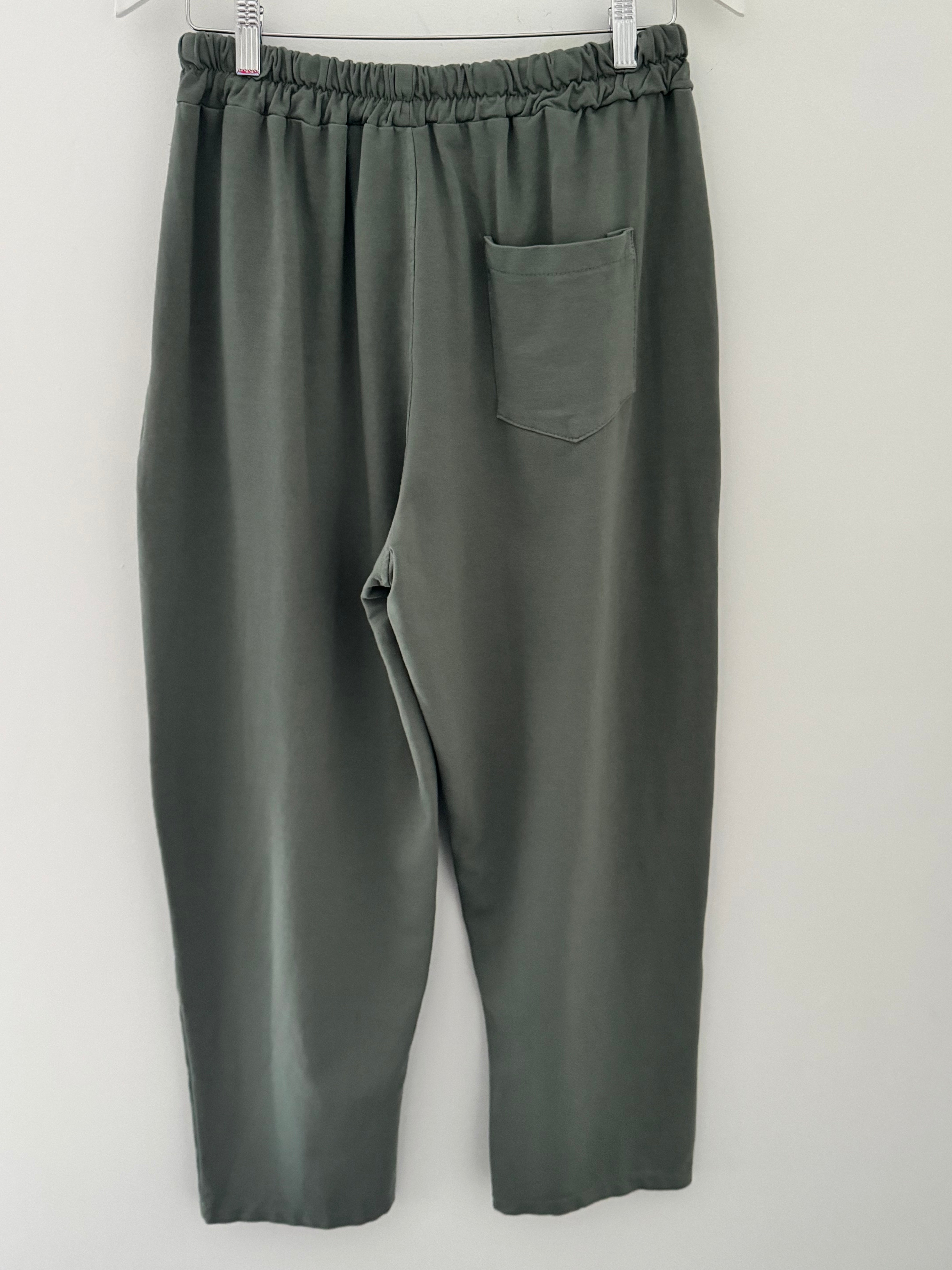 Stretch Jersey Trousers with Topstitching in Khaki