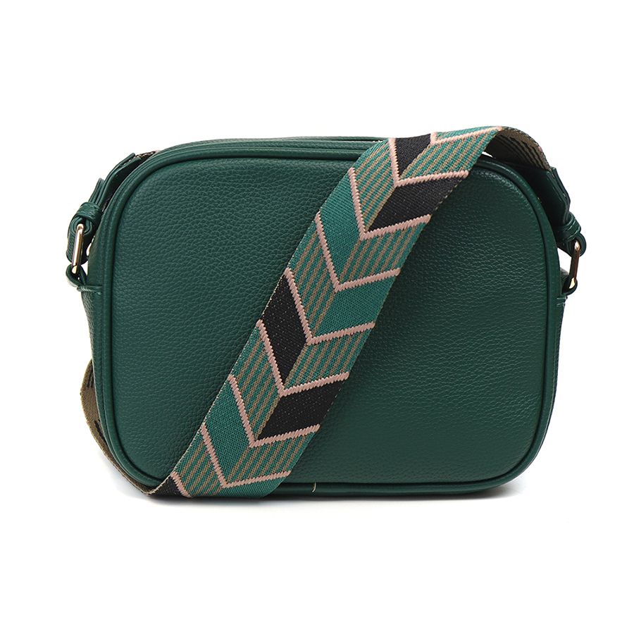 Green Vegan Leather Crossbody Bag with Chevron Strap