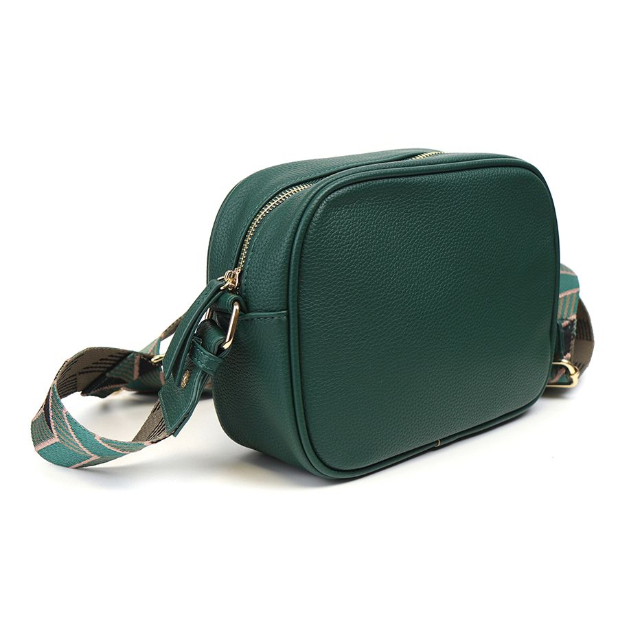 Green Vegan Leather Crossbody Bag with Chevron Strap