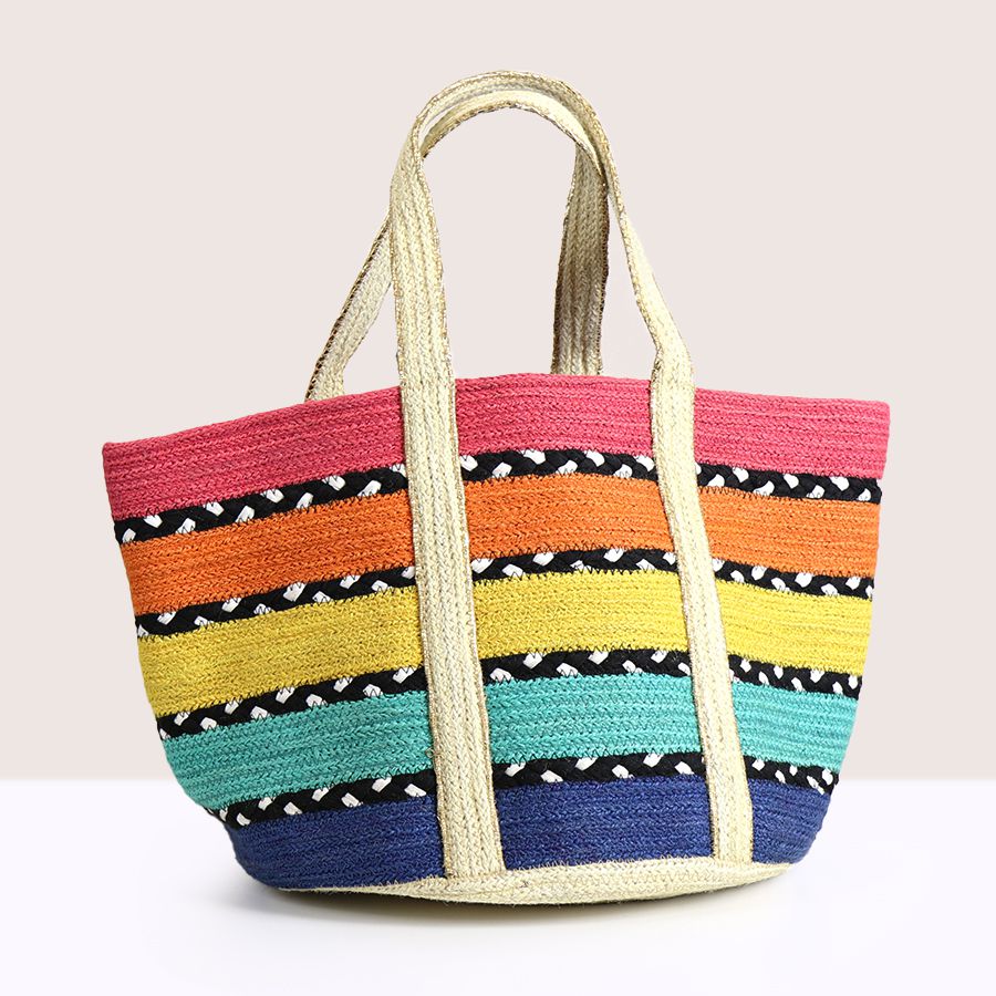 Summer Raffia Bag in Bright Stripes