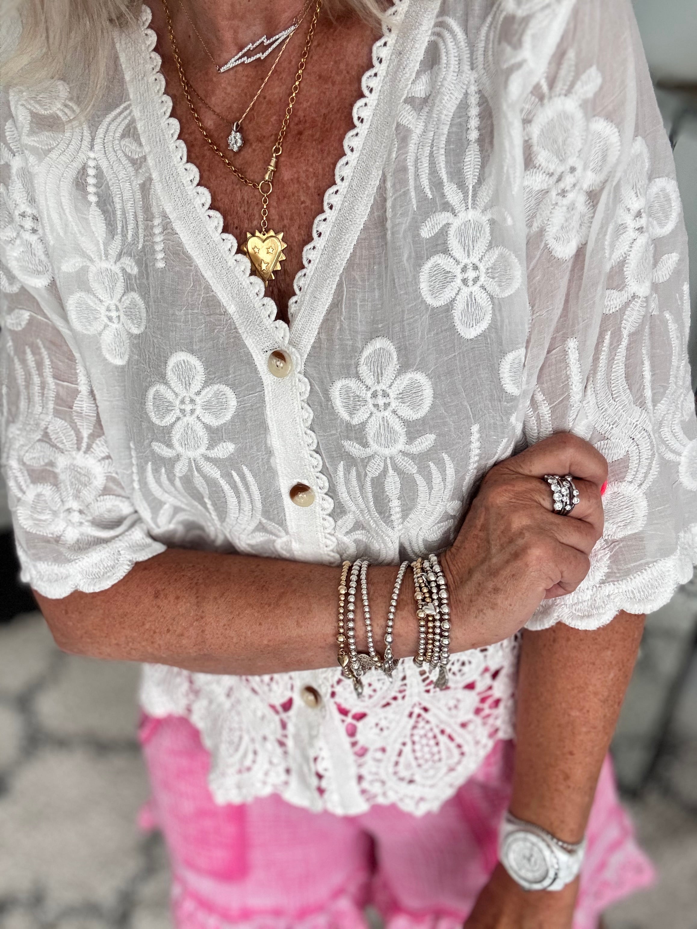 Embroidered Lace Top in Ivory