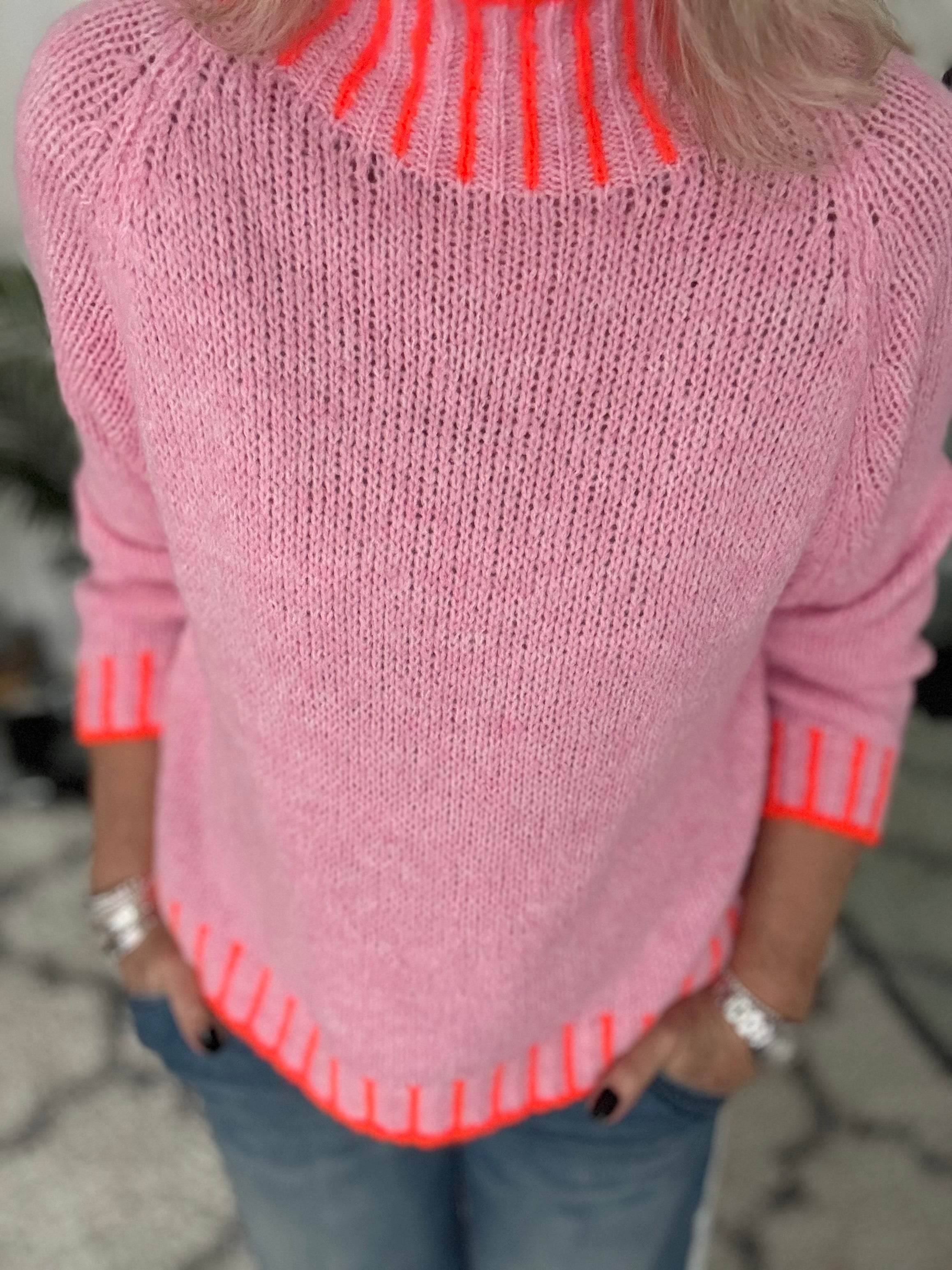 Stunning Funnel Neck Jumper in Pink & Orange