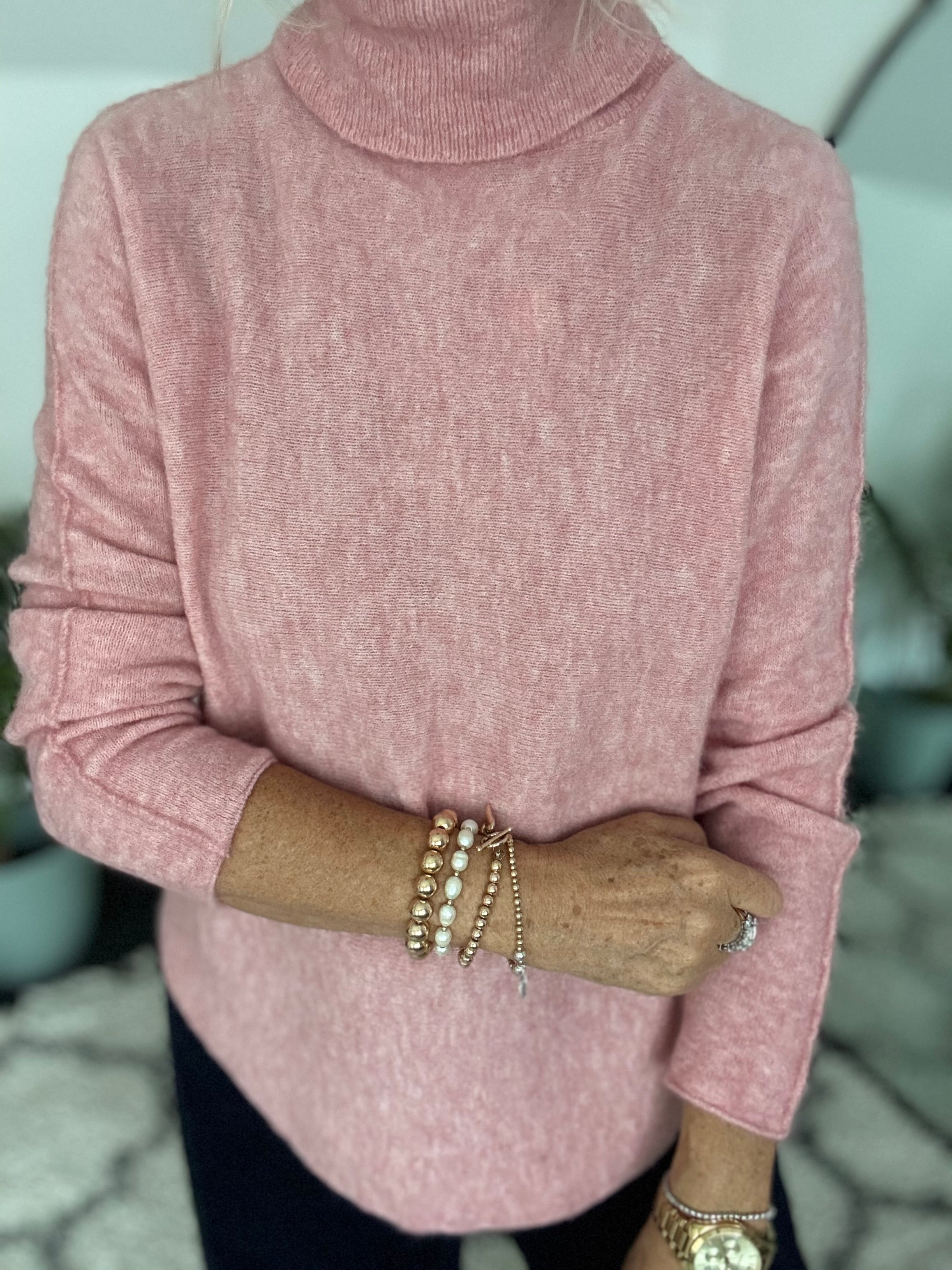 Simple Roll Neck Jumper in Soft Pink