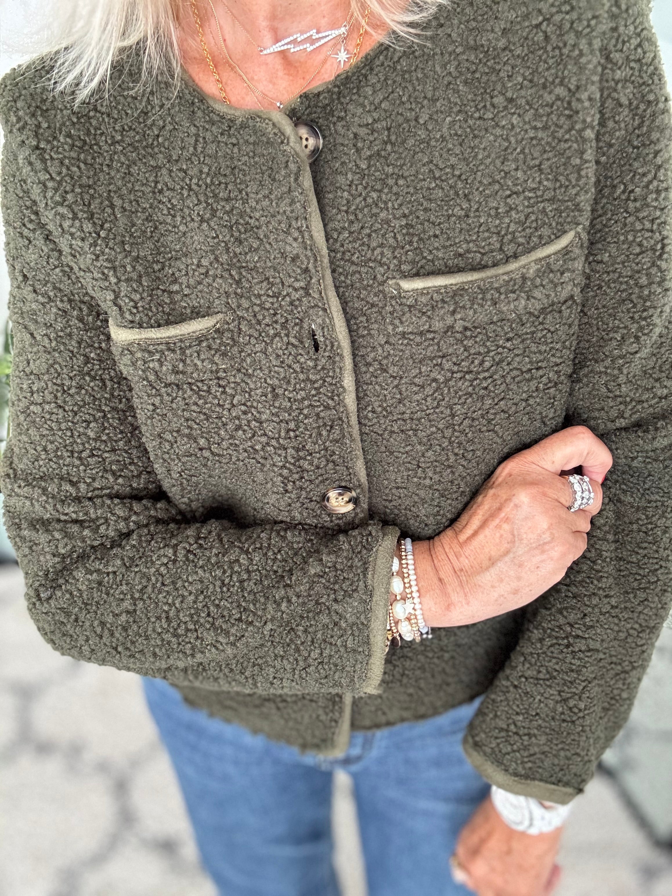 Soft Teddy Jacket in Khaki