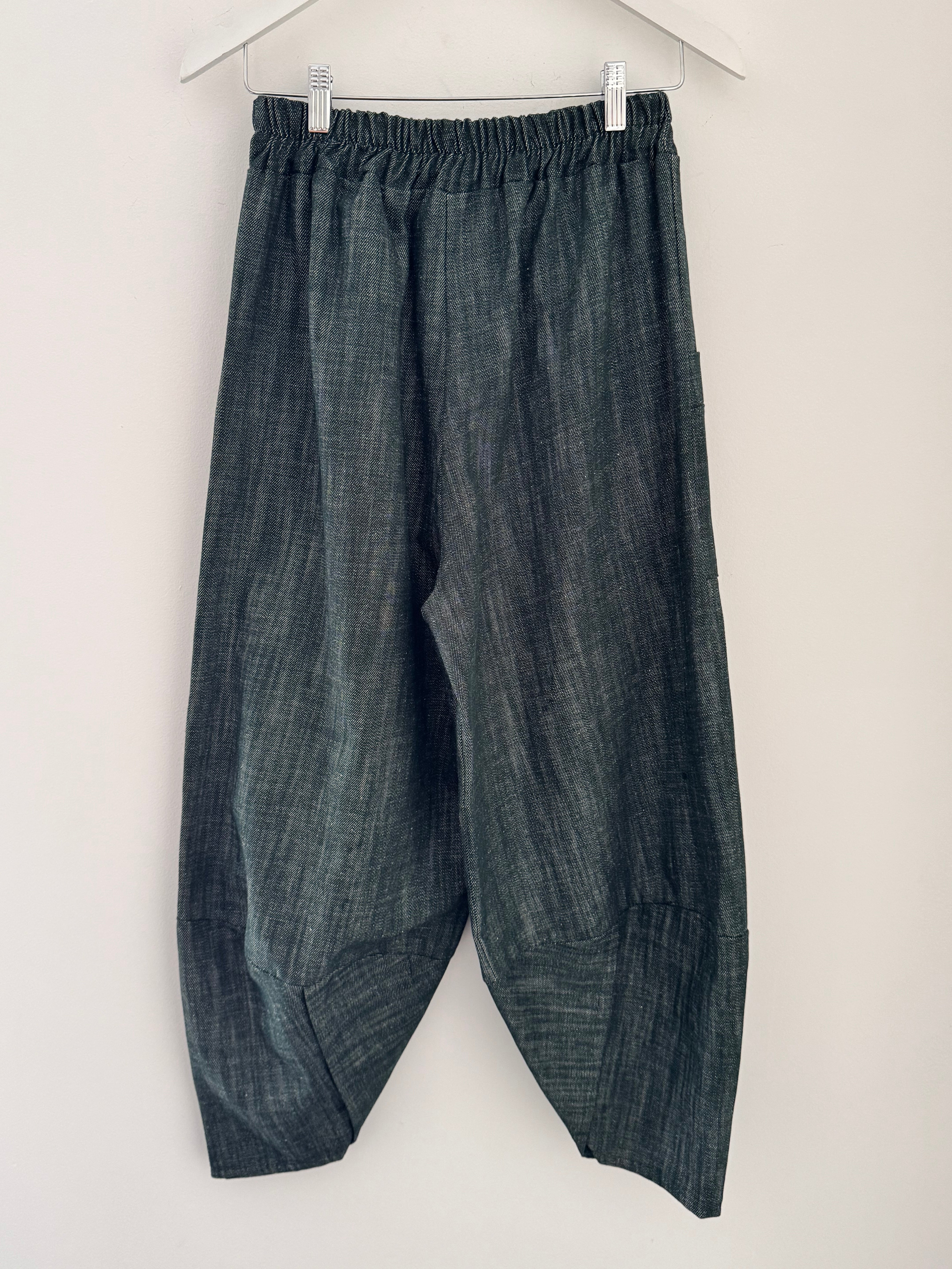 Premium Barrel Leg Trousers in Green Denim