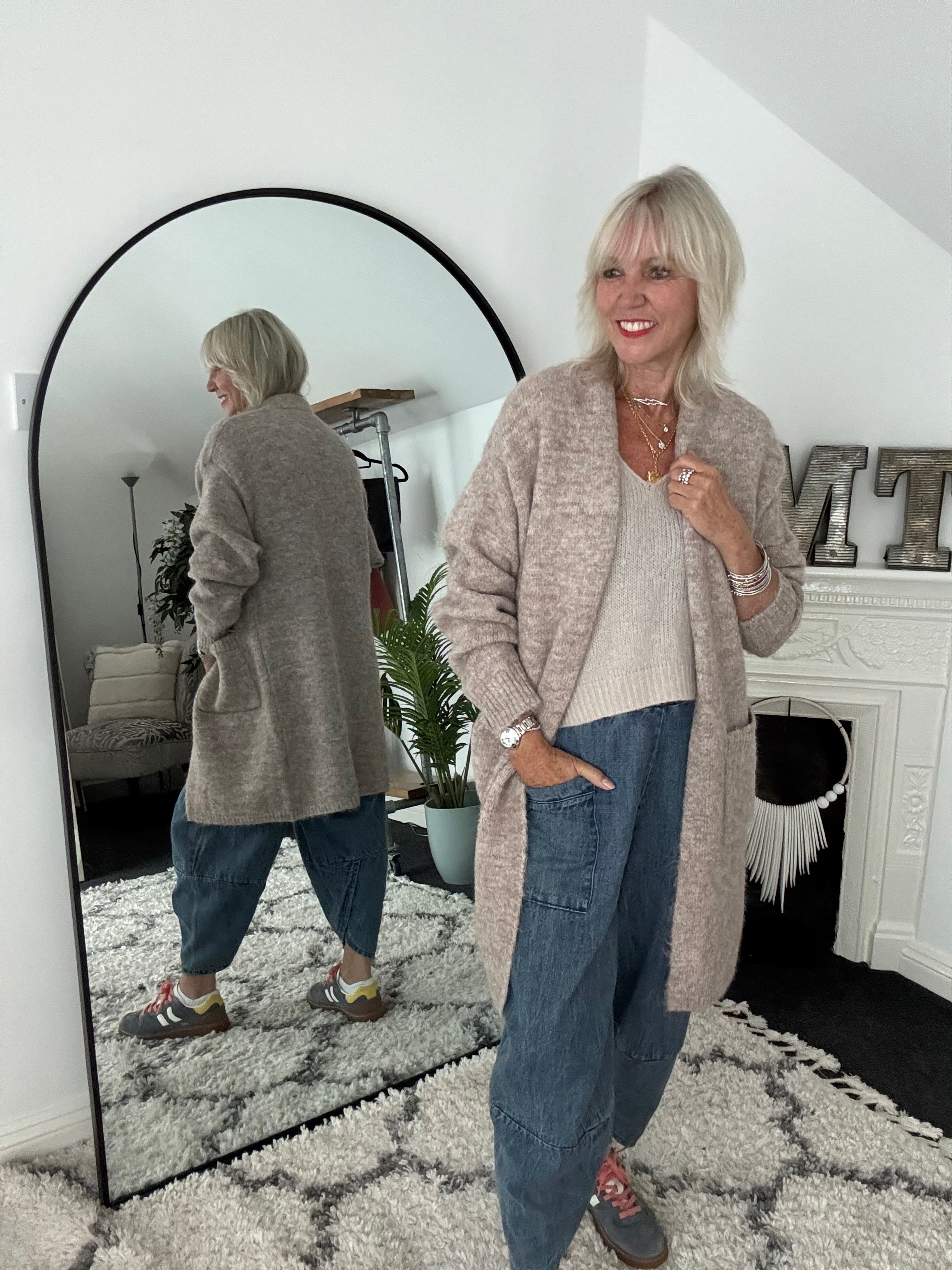 Long Pocket Cardi in Stone
