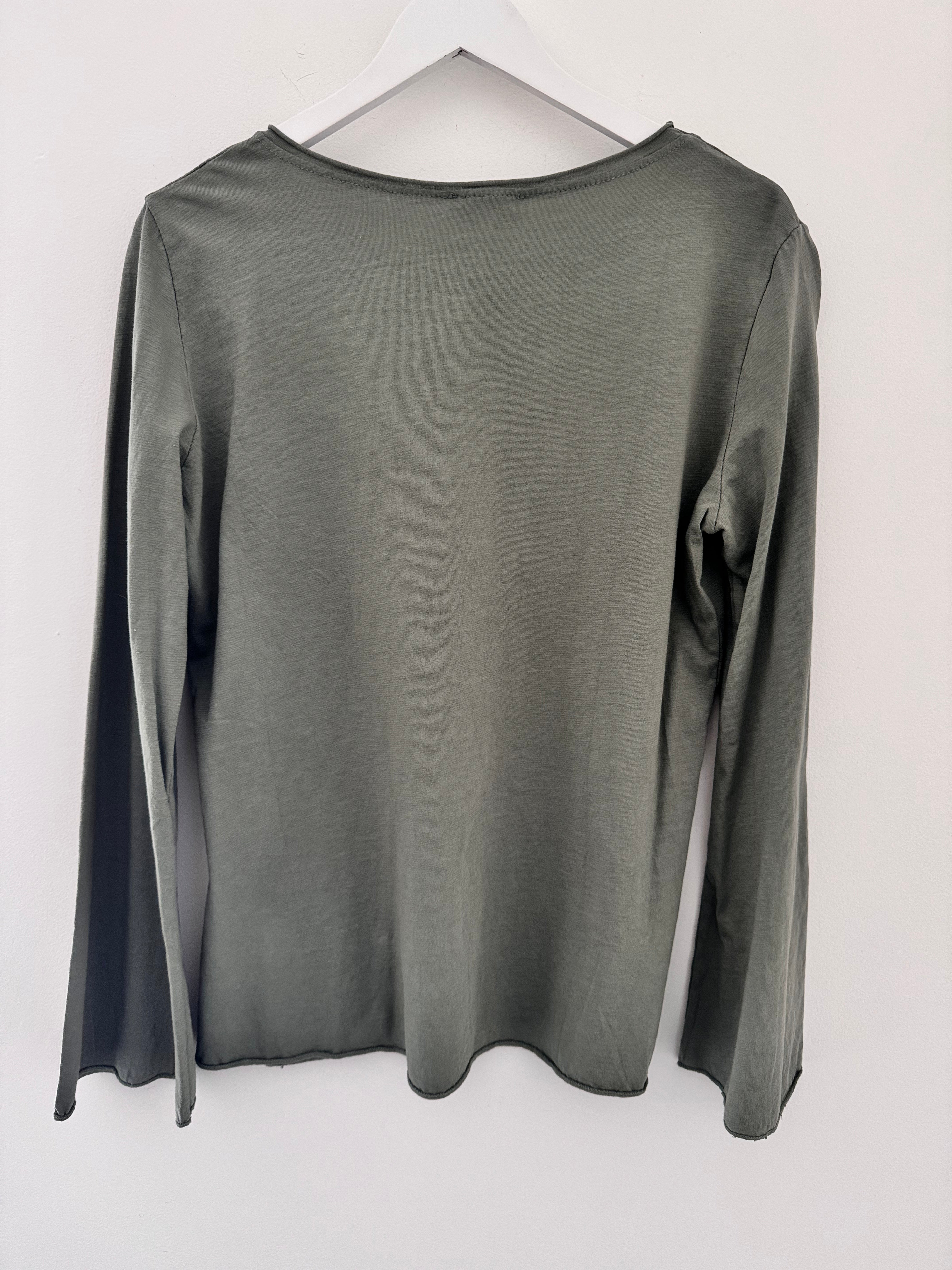 Long Sleeve Top with Flare Sleeves in Khaki