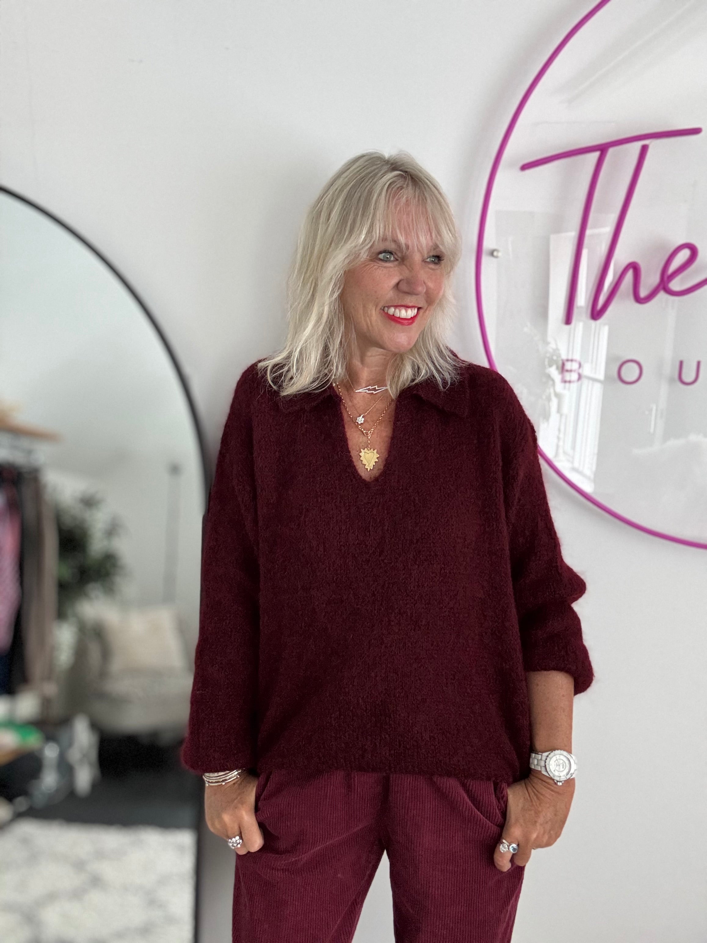 Collared Mohair Jumper in Berry