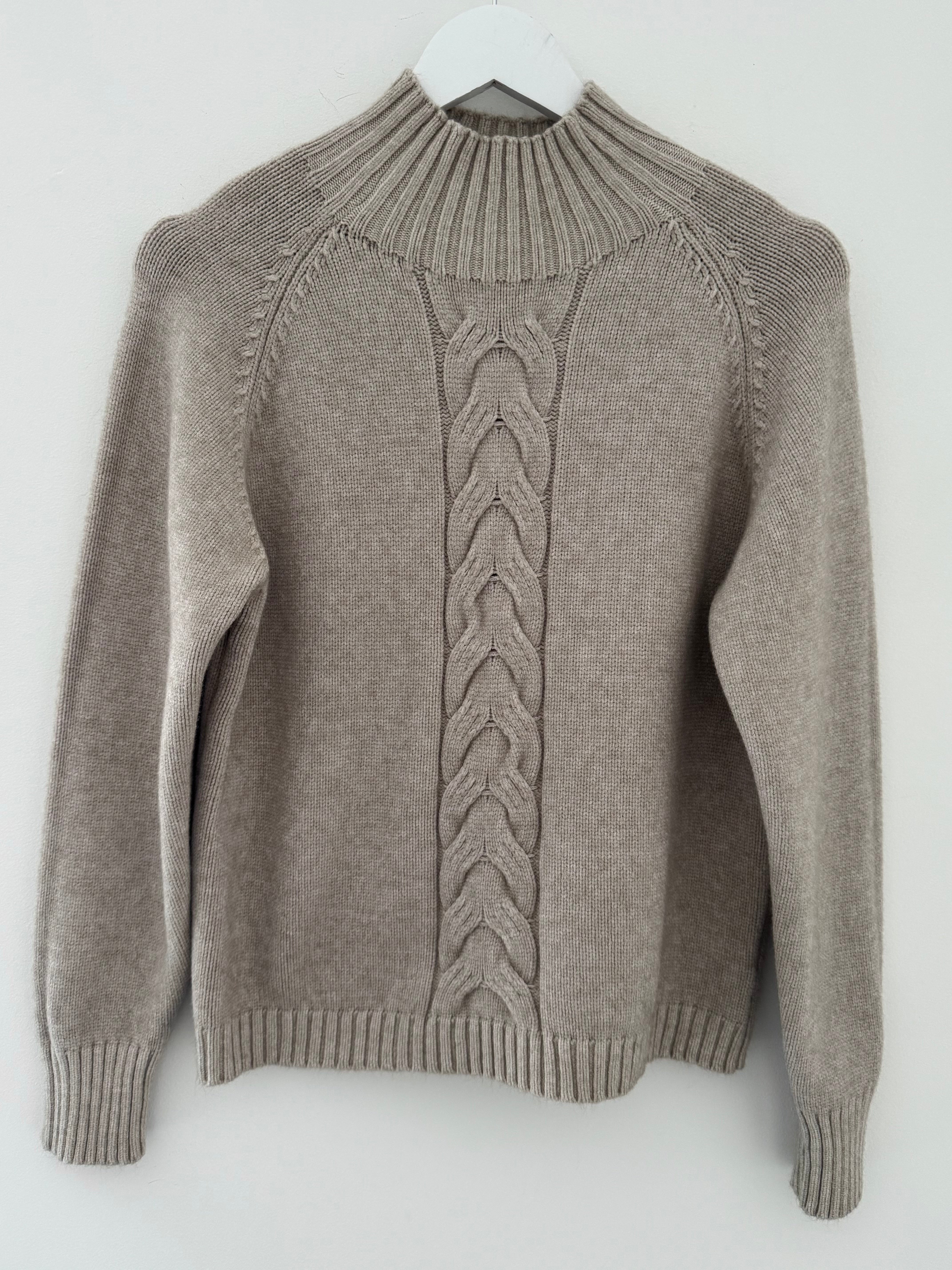 Funnel Neck Cable Jumper in Latte
