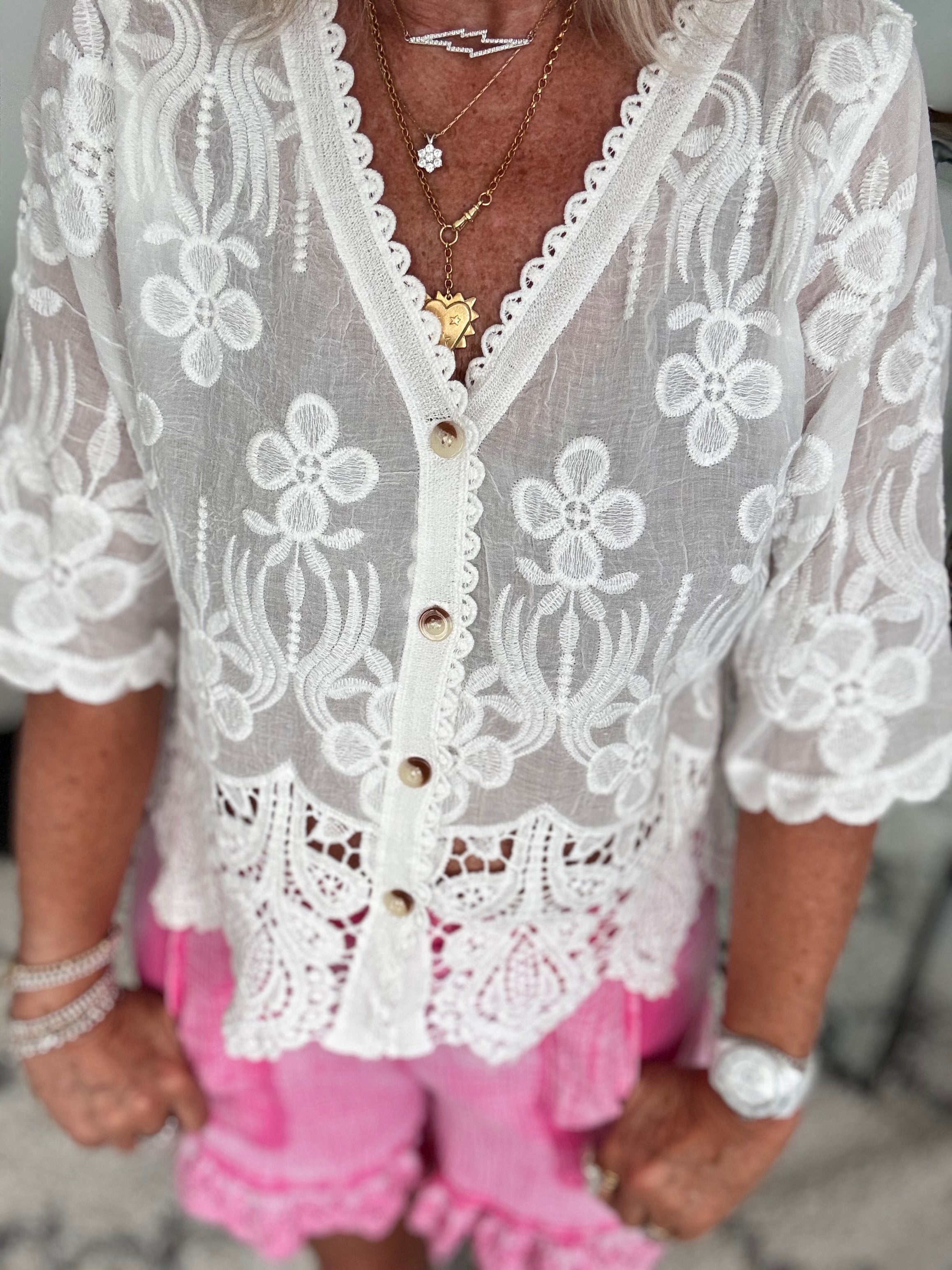 Embroidered Lace Top in Ivory