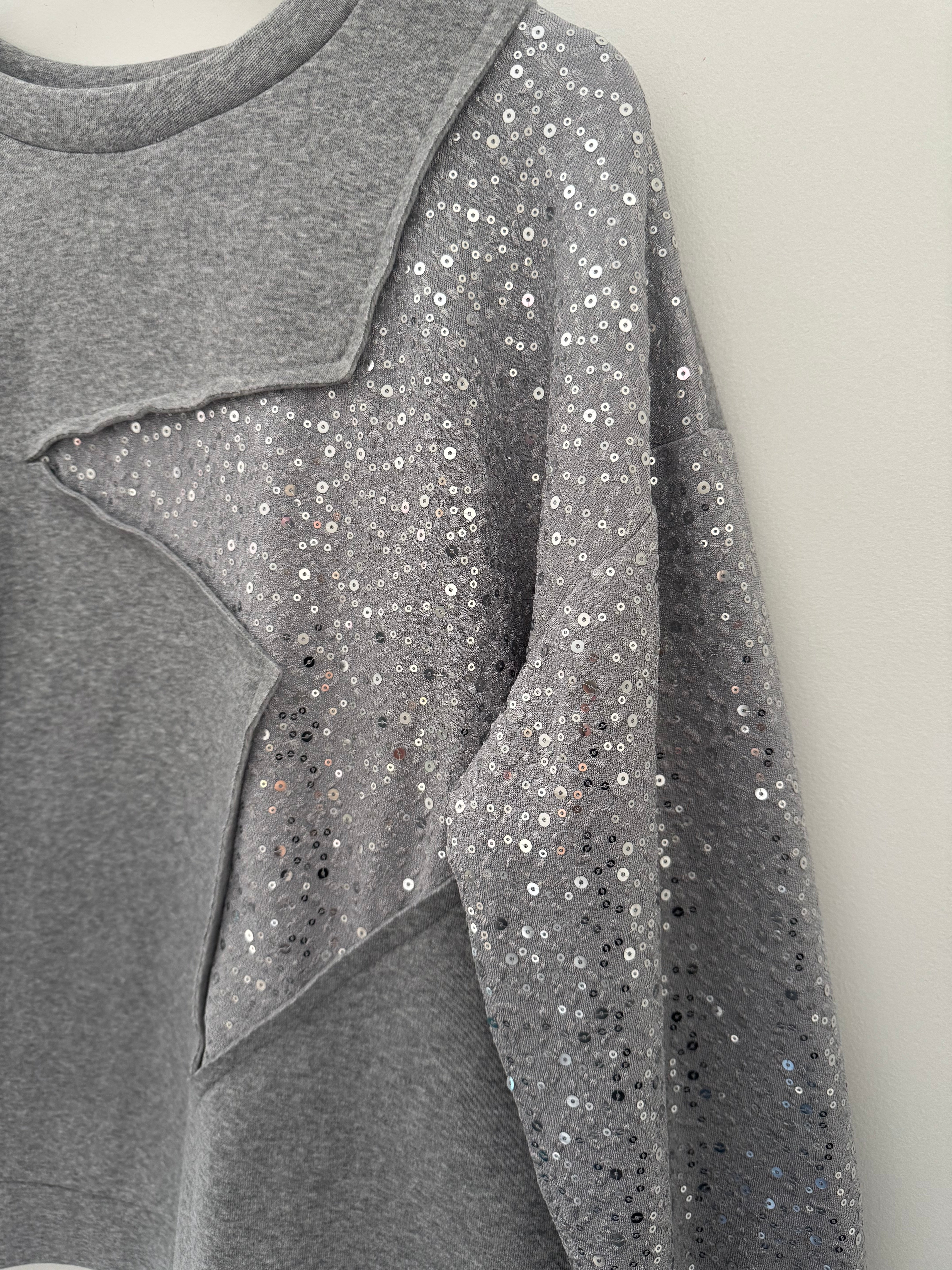 Sequin Star Sweatshirt in Grey & Silver