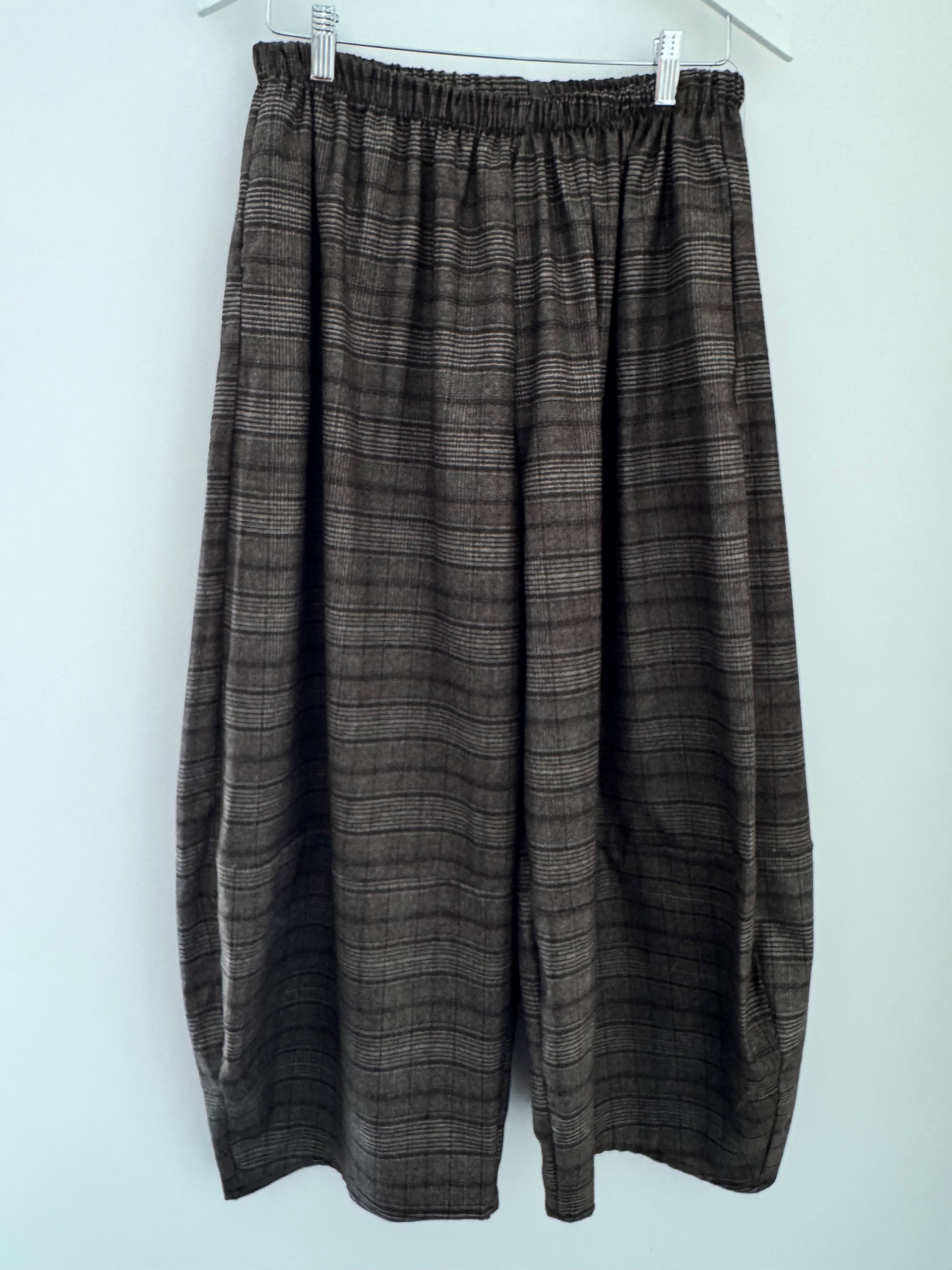 Wide Leg Check Trousers in Chocolate