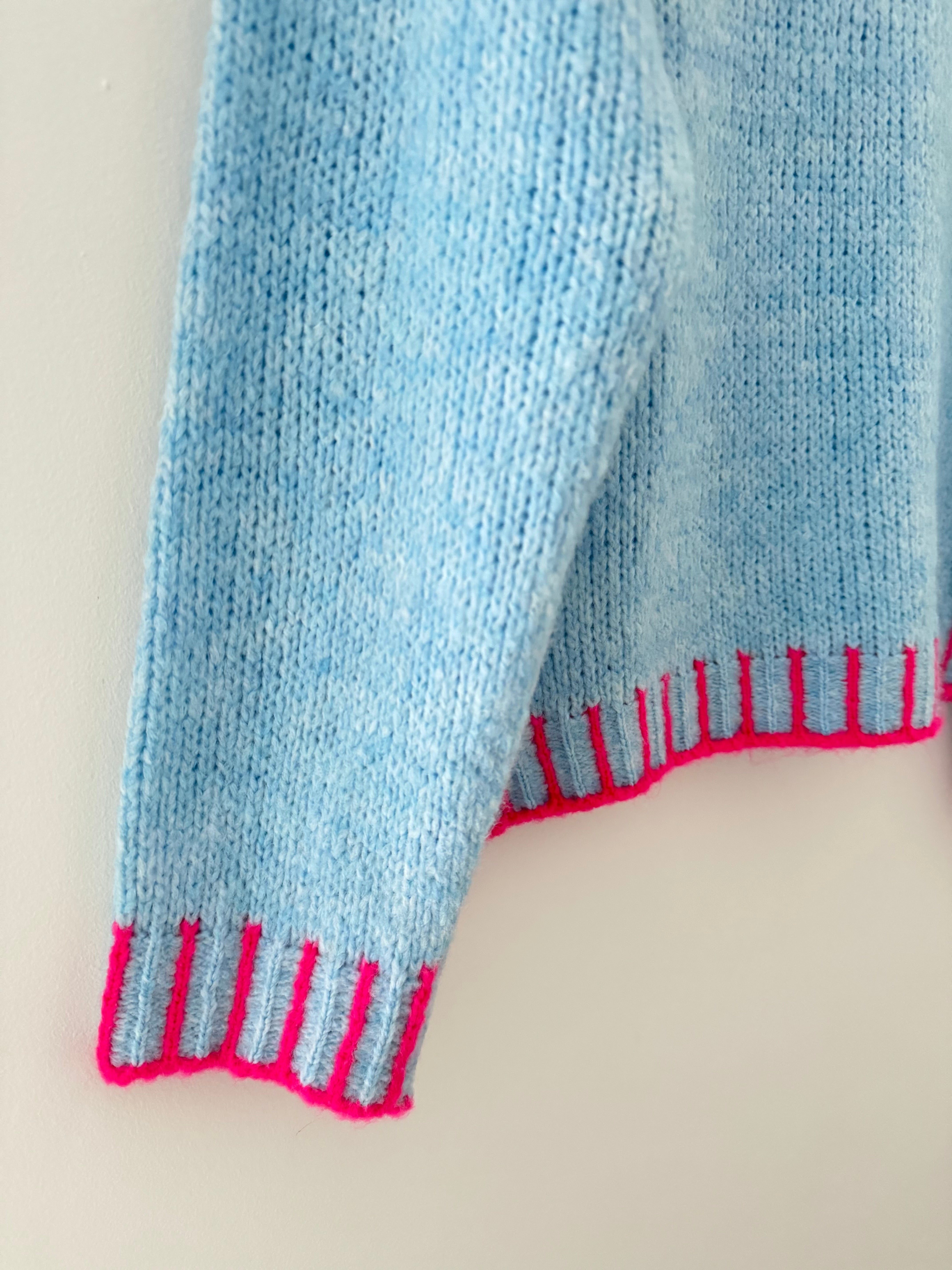 Stunning Funnel Neck Jumper in Blue & Pink