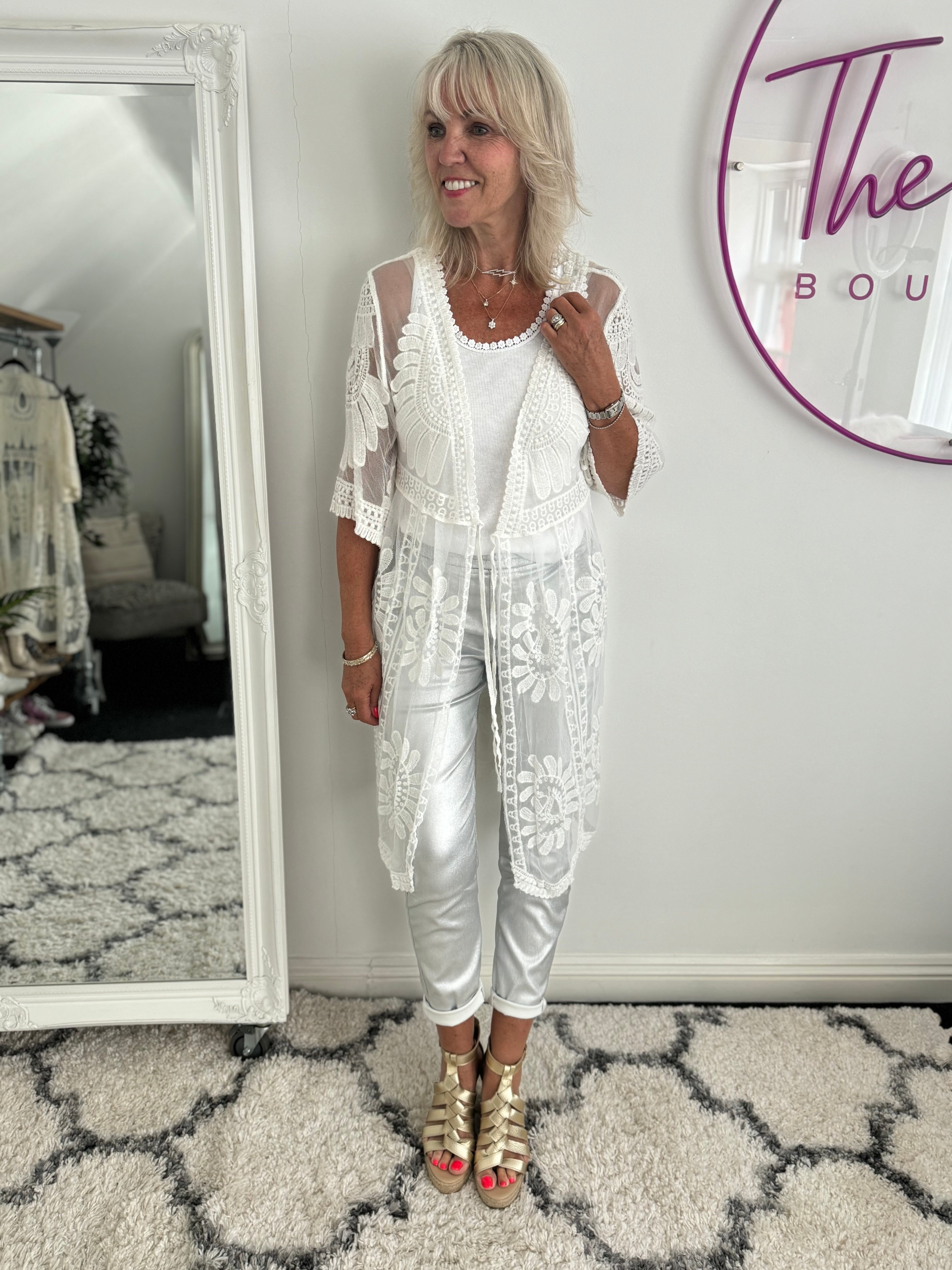 Lace Cotton Kimono in Ivory